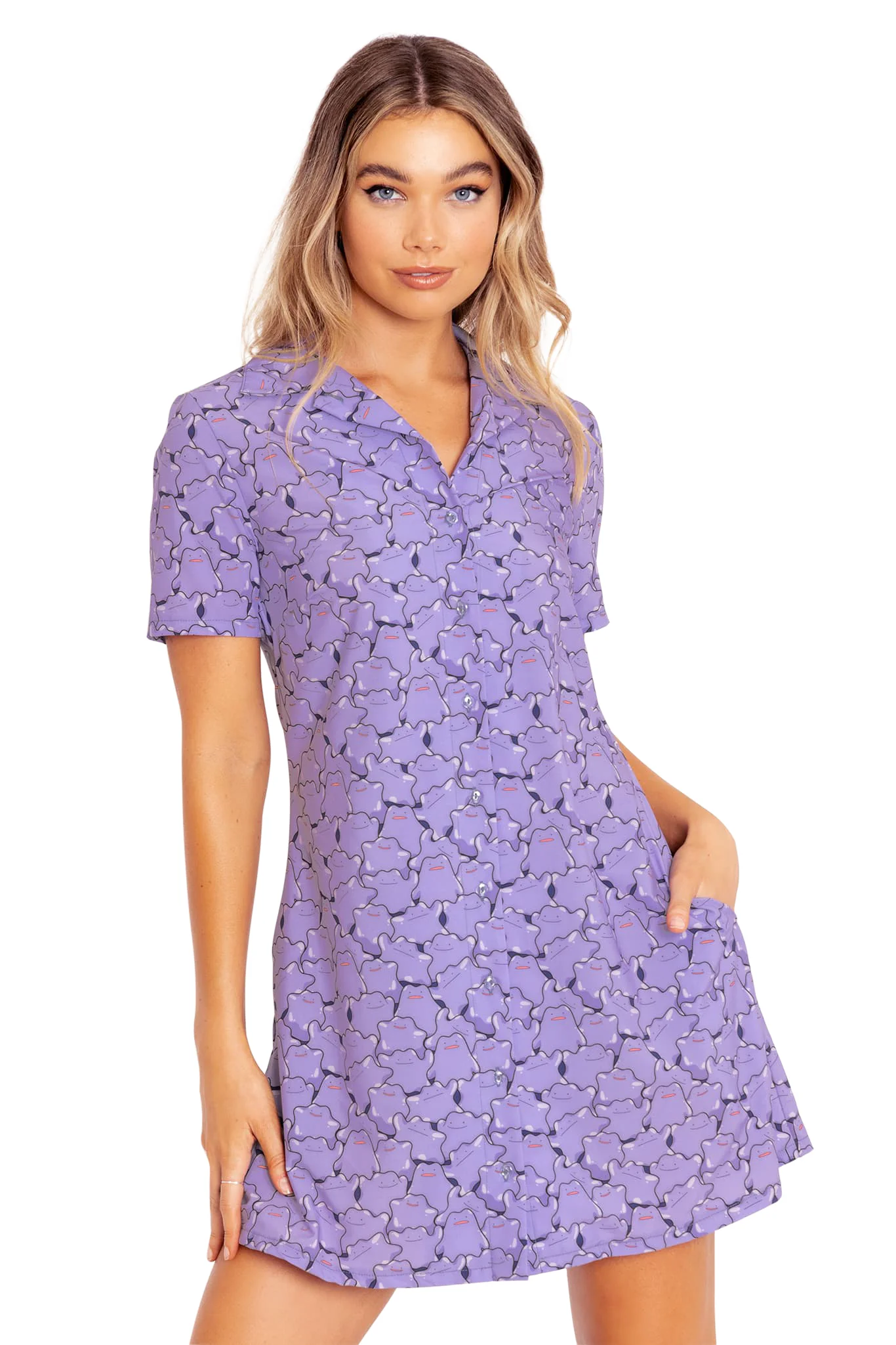 Ditto Pile Short Sleeve Button Up Dress - Image 7