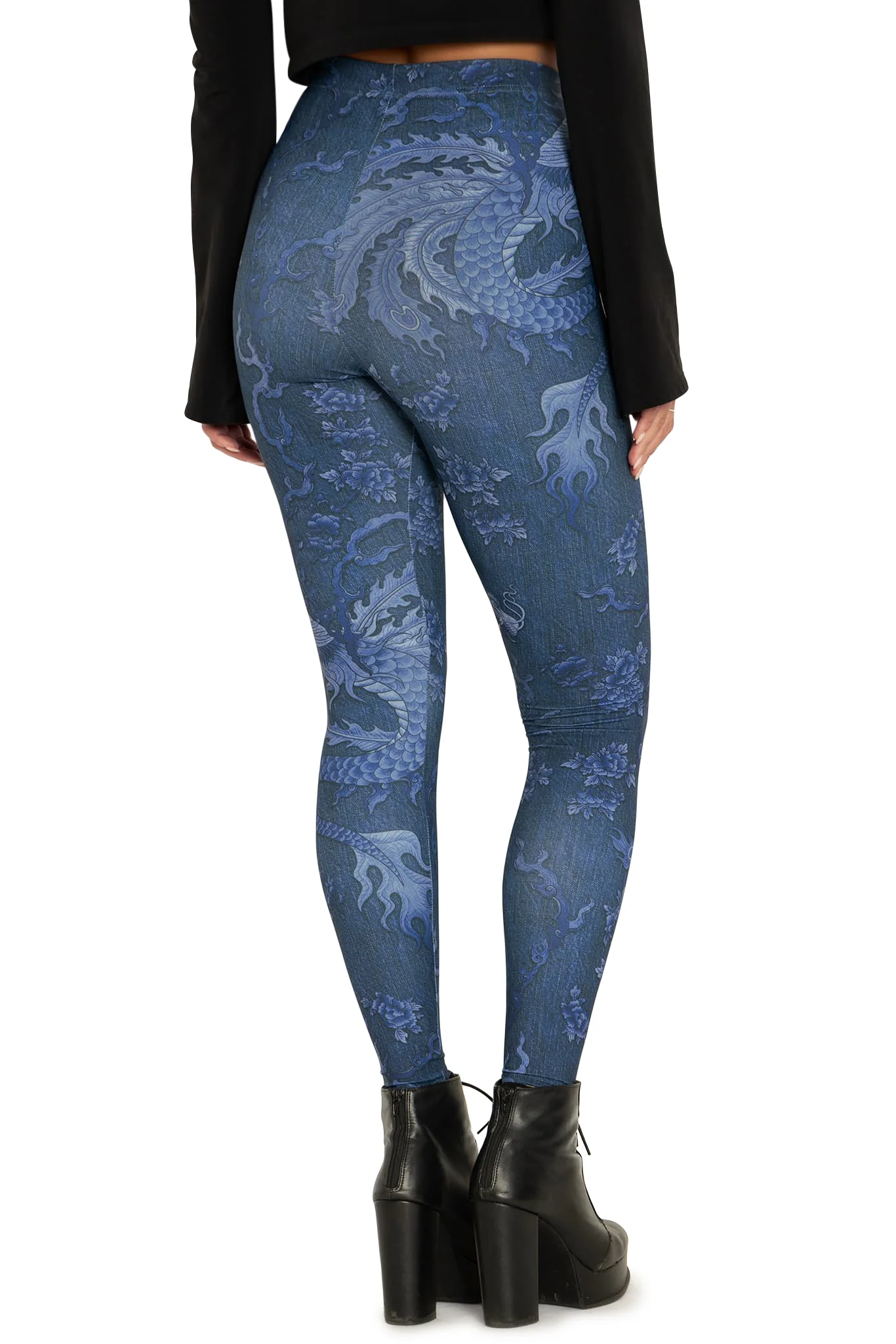 Dragon Rising Denim High Waisted Matte Finish Leggings - Image 2