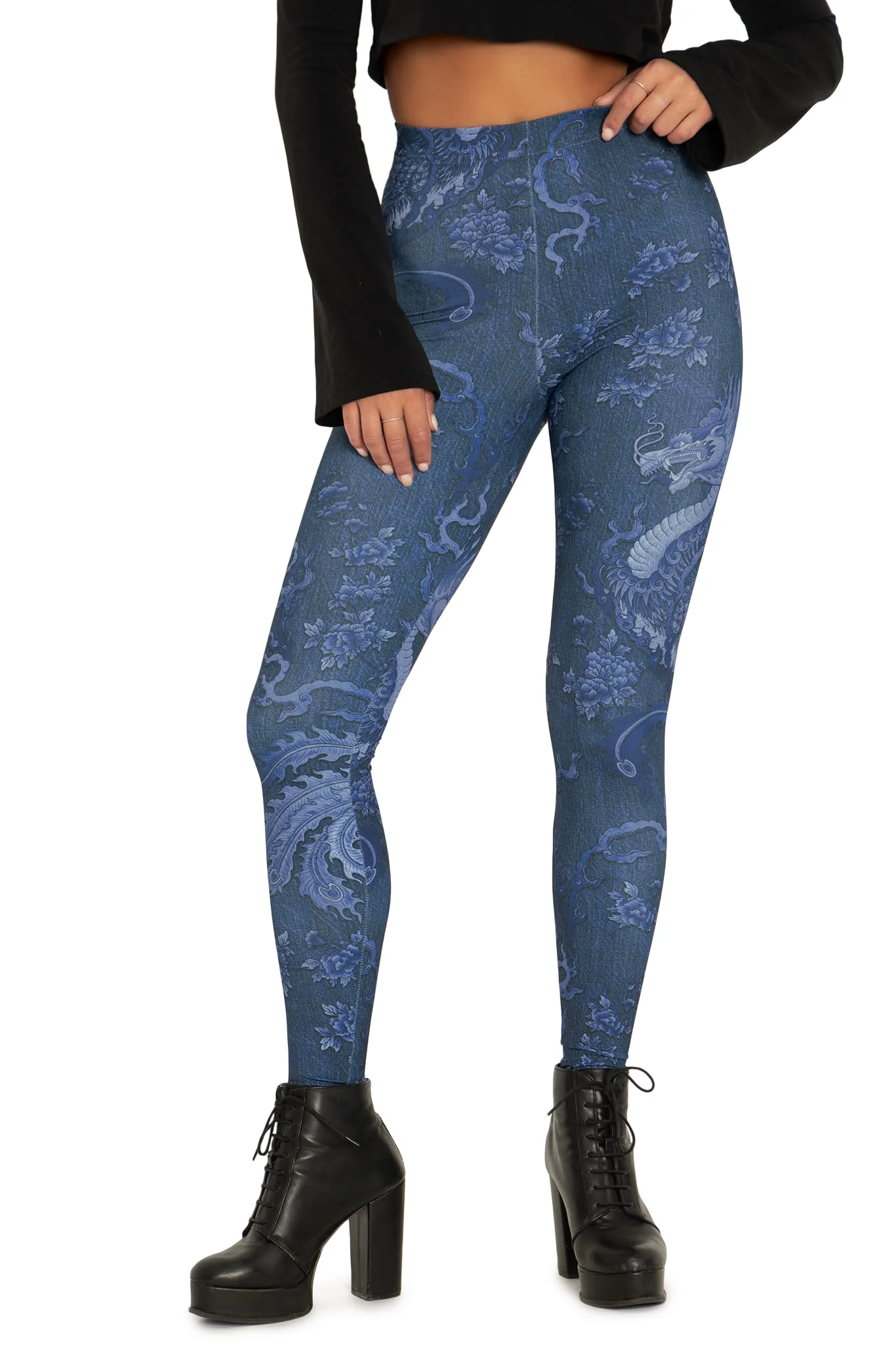 Dragon Rising Denim High Waisted Matte Finish Leggings - Image 5