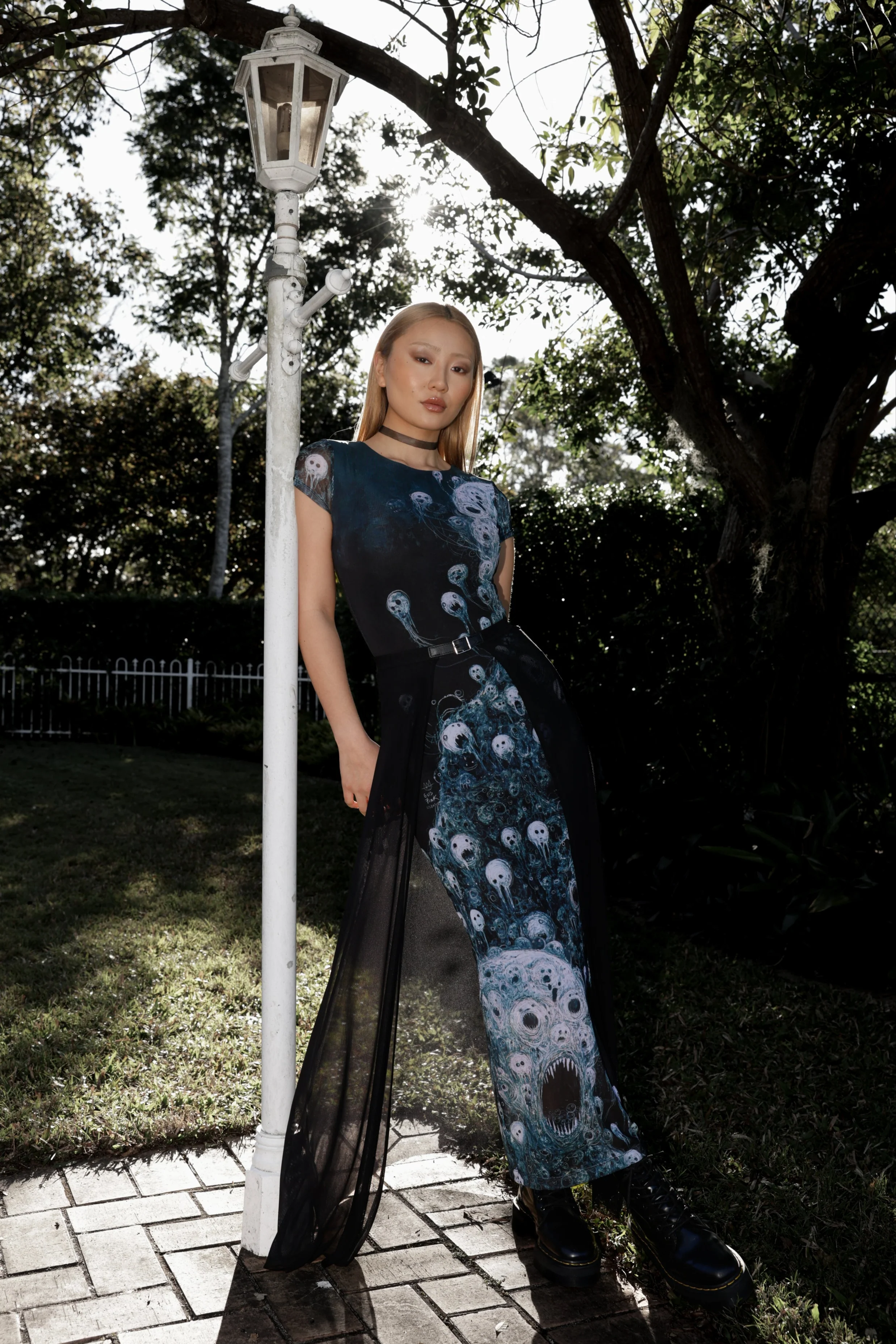 Energy Bubbles Sheer Cap Sleeve Bodycon Maxi Dress - Image 2