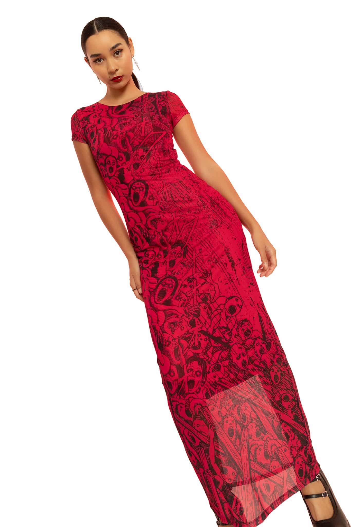 Erosion Sheer Short Sleeve Column Maxi Dress - Image 8