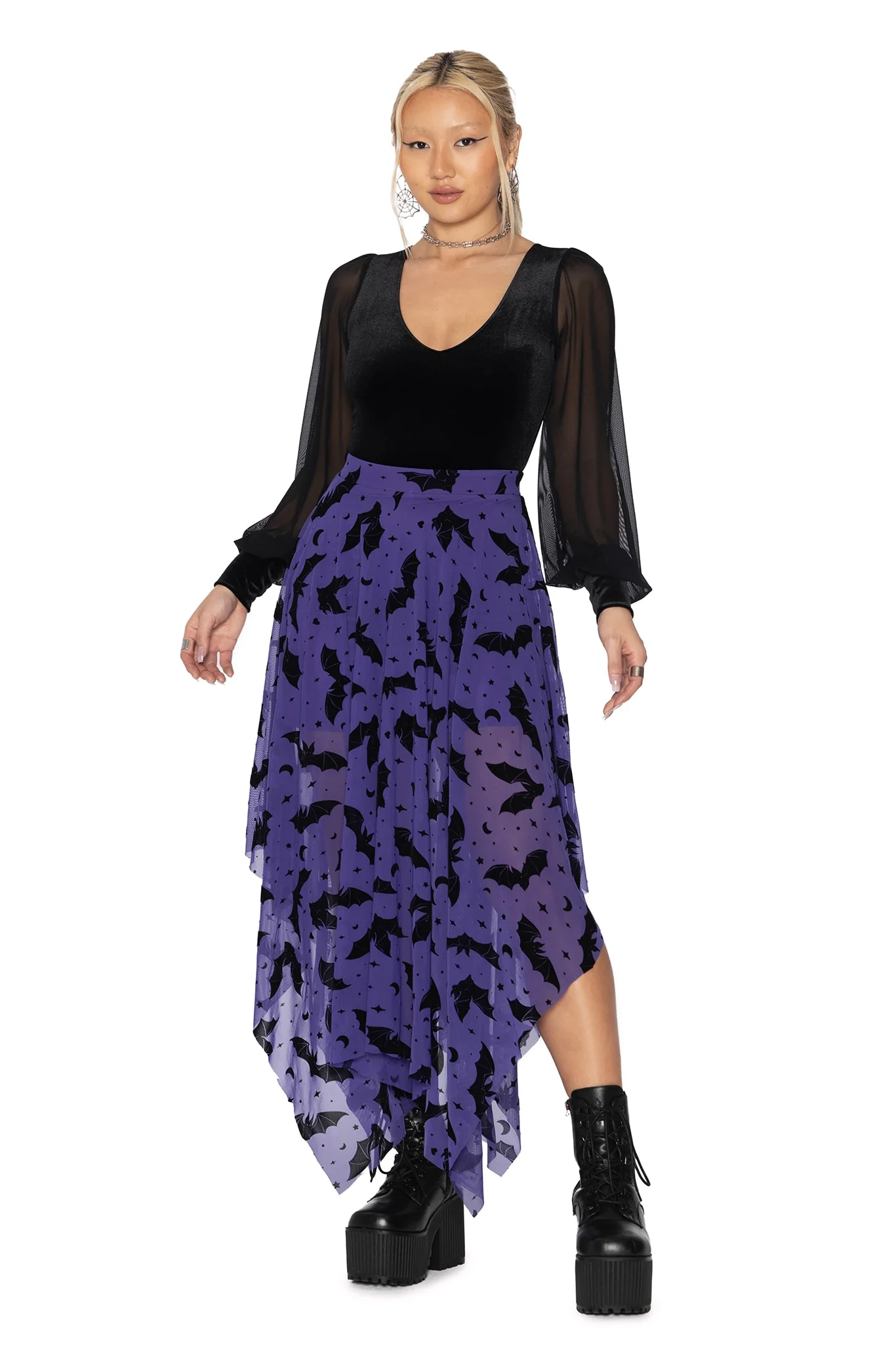 Flock Of Bats Purple Handkerchief Skirt - Image 8