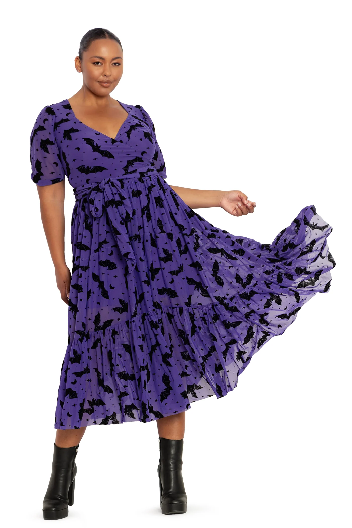 Flock Of Bats Purple Wrap Midaxi Dress - Image 8