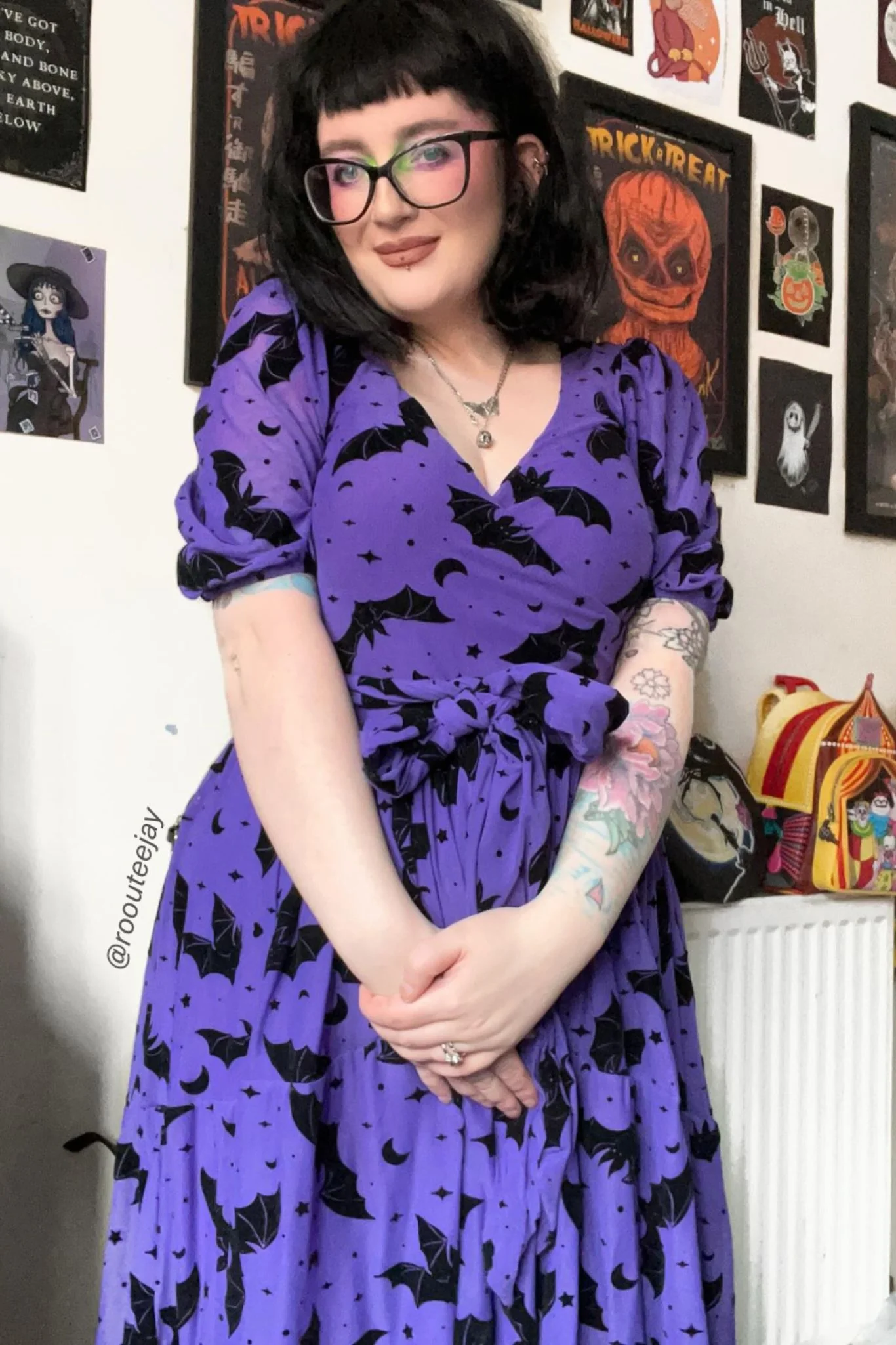 Flock Of Bats Purple Wrap Midaxi Dress - Image 9
