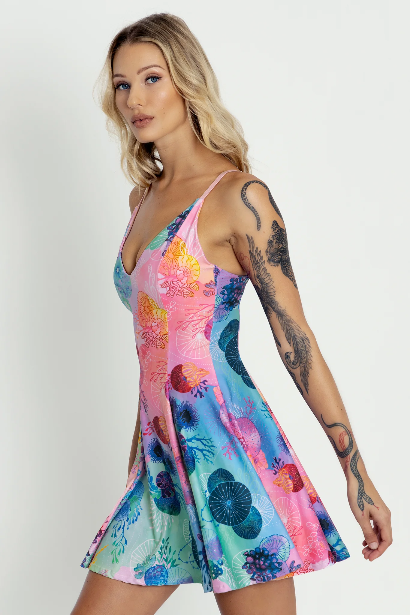 Floral Coral Rainbow Mini Strappy Dress - Image 5