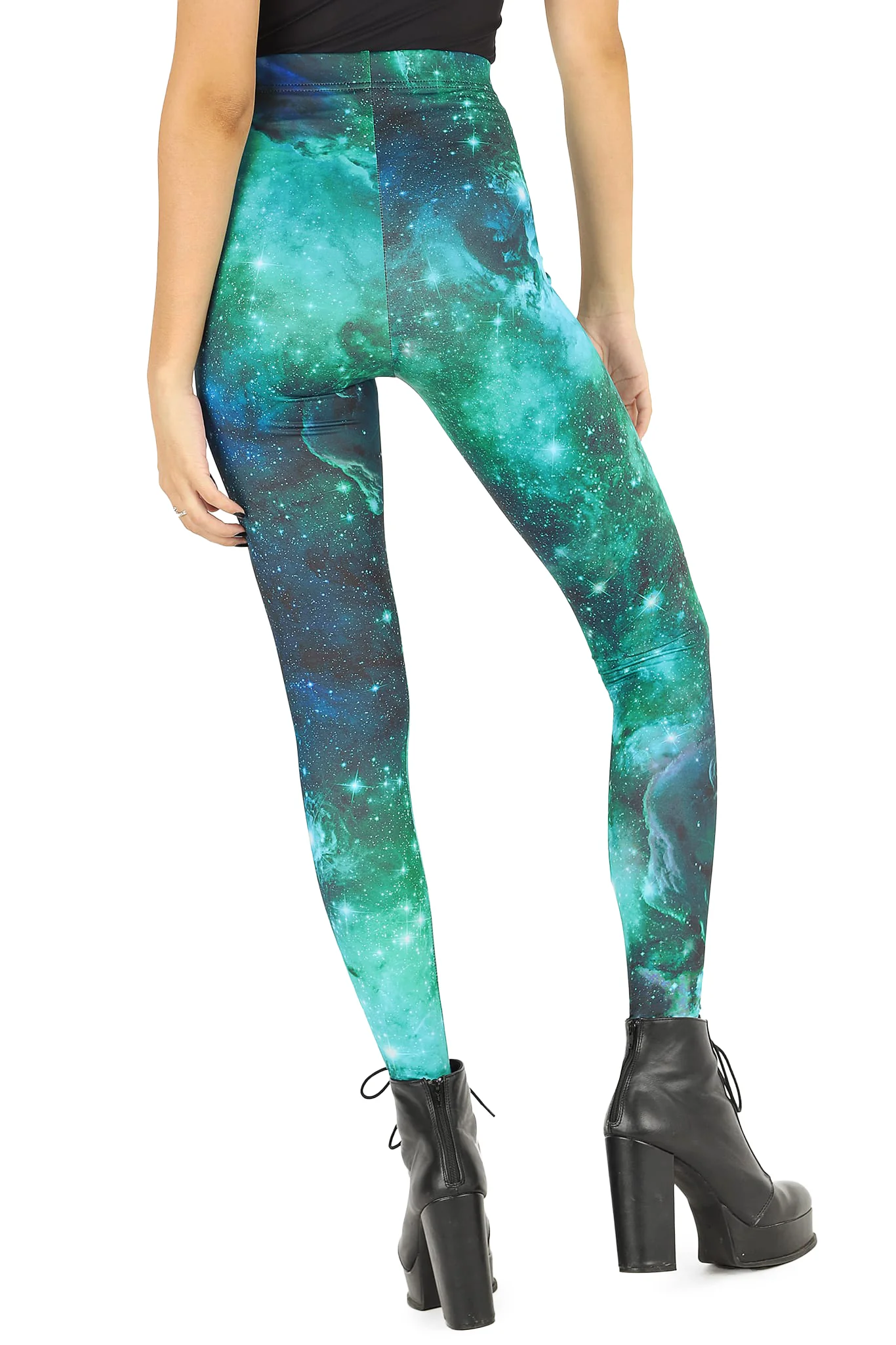 Galaxy Turquoise High Waisted Matte Finish Leggings - Image 2