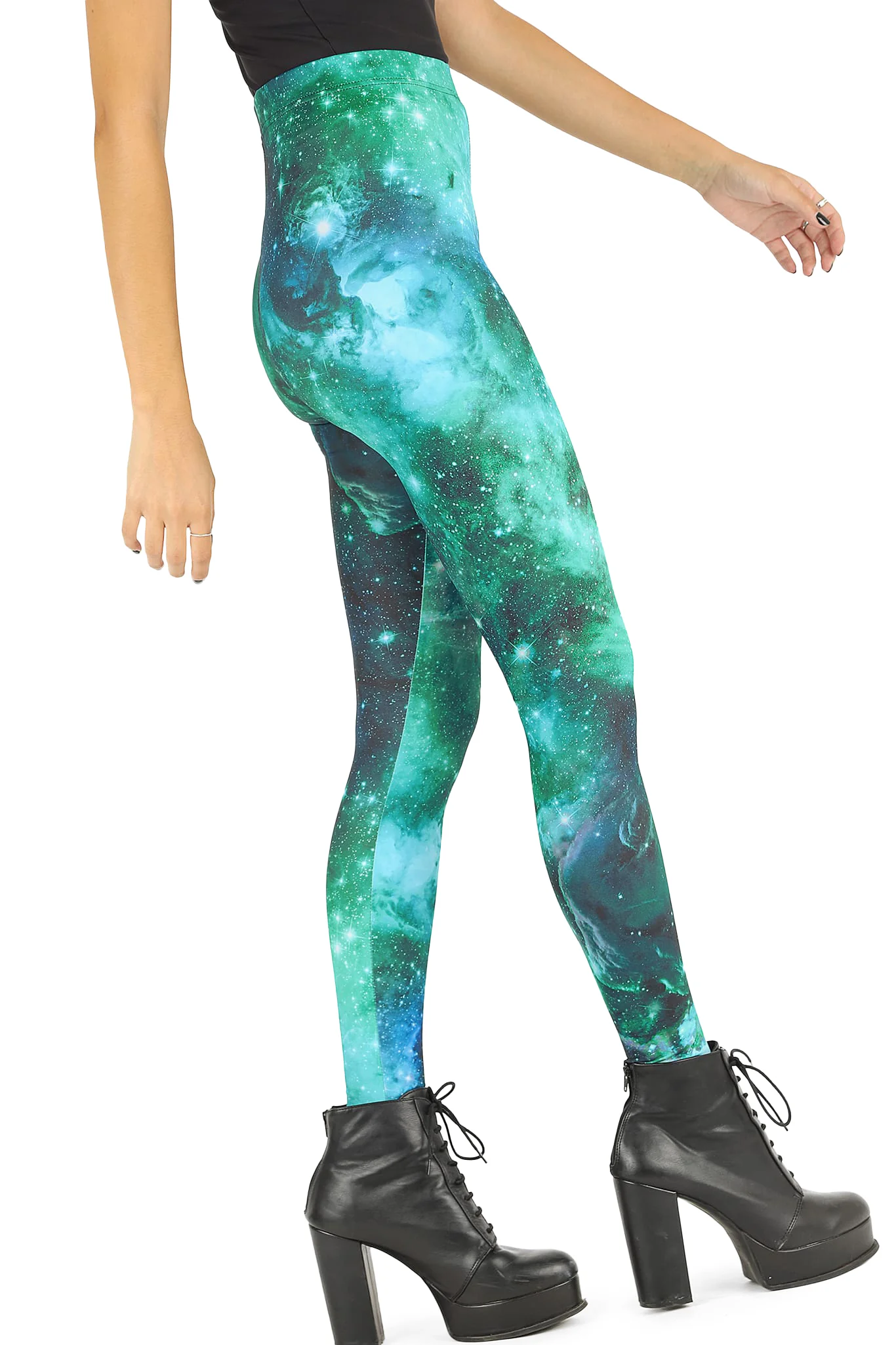 Galaxy Turquoise High Waisted Matte Finish Leggings - Image 3