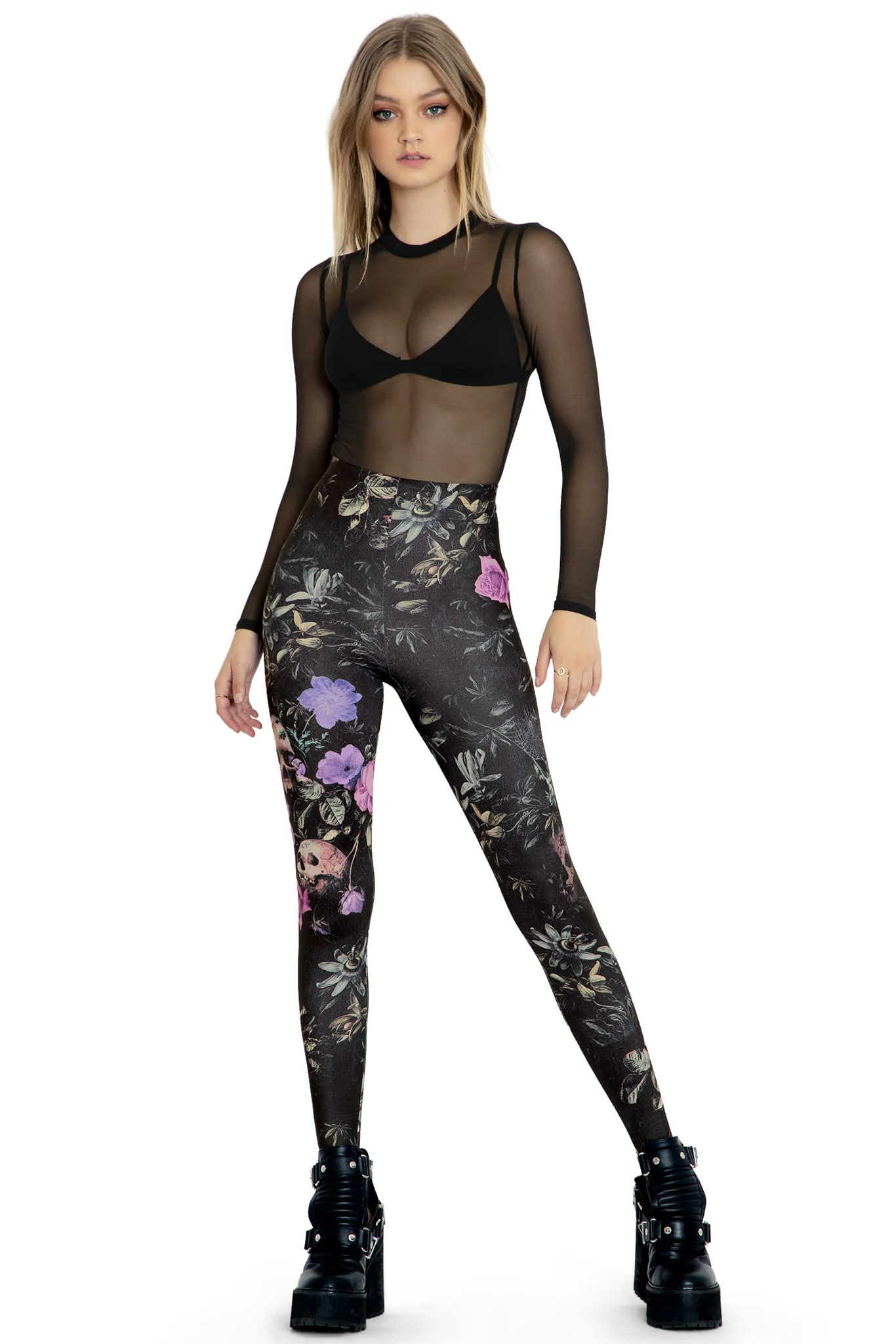 Garden Of The Dead Purple High Waisted Matte Finish Leggings - Image 4