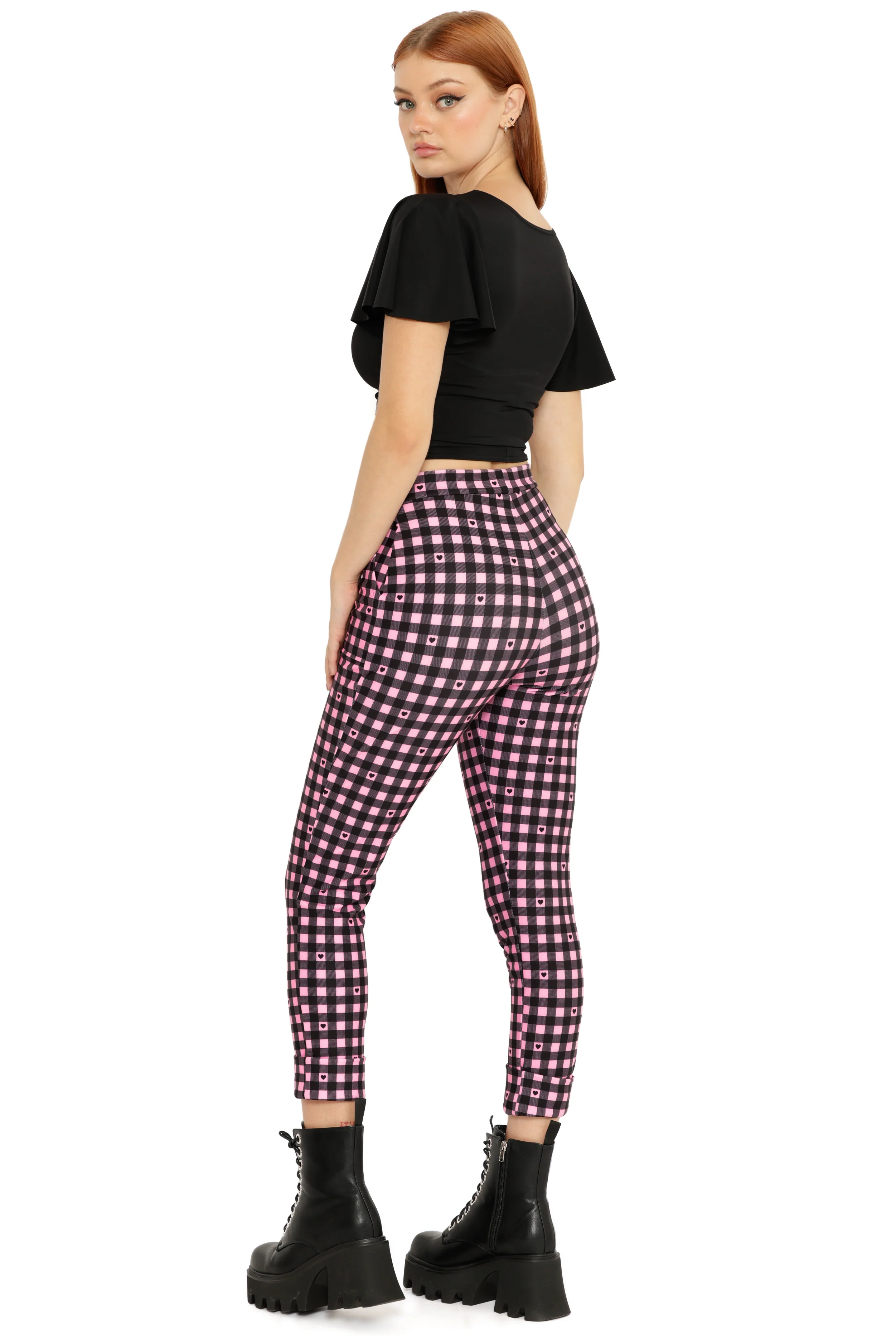 Gingham Hearts Pink Cuffed Pants - Image 2