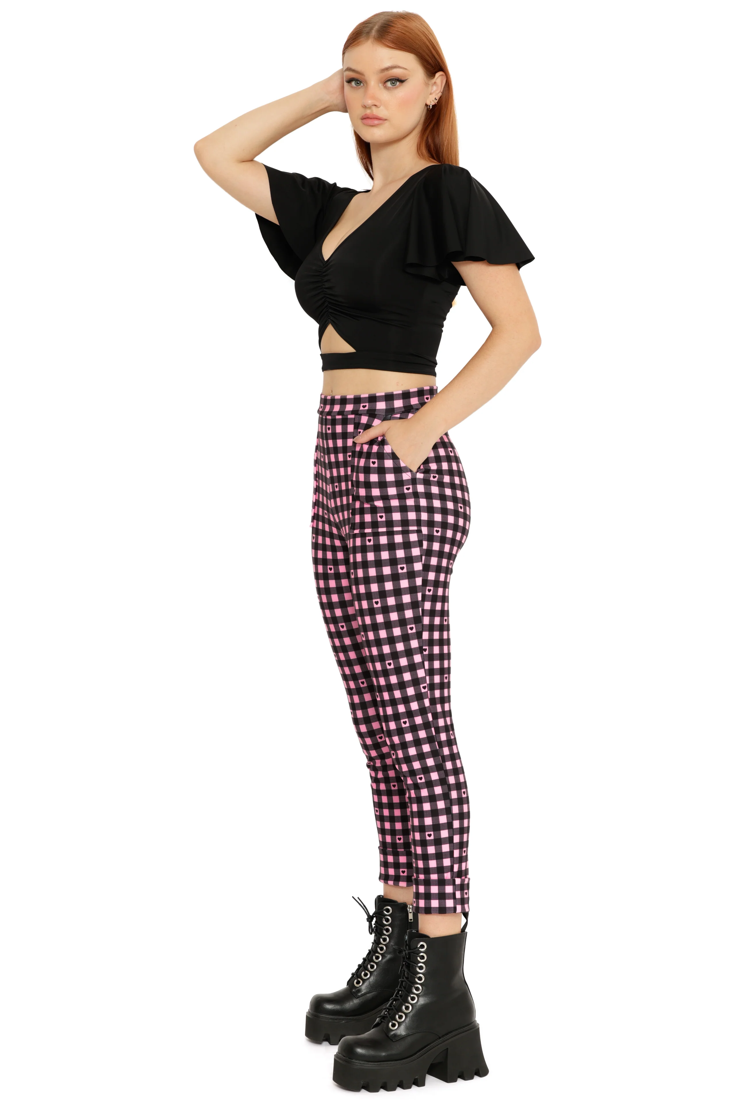 Gingham Hearts Pink Cuffed Pants - Image 6