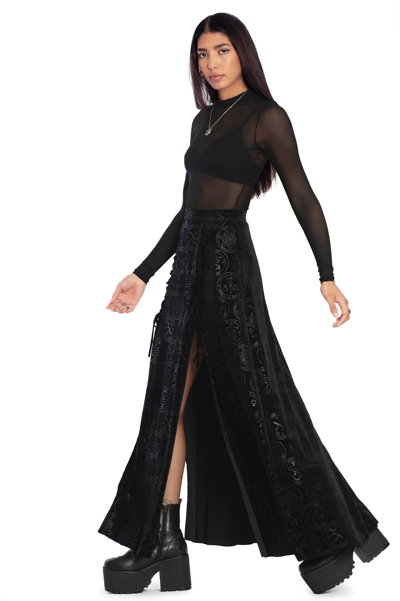 Good Charms Velvet Laced Split Skirt - Image 4