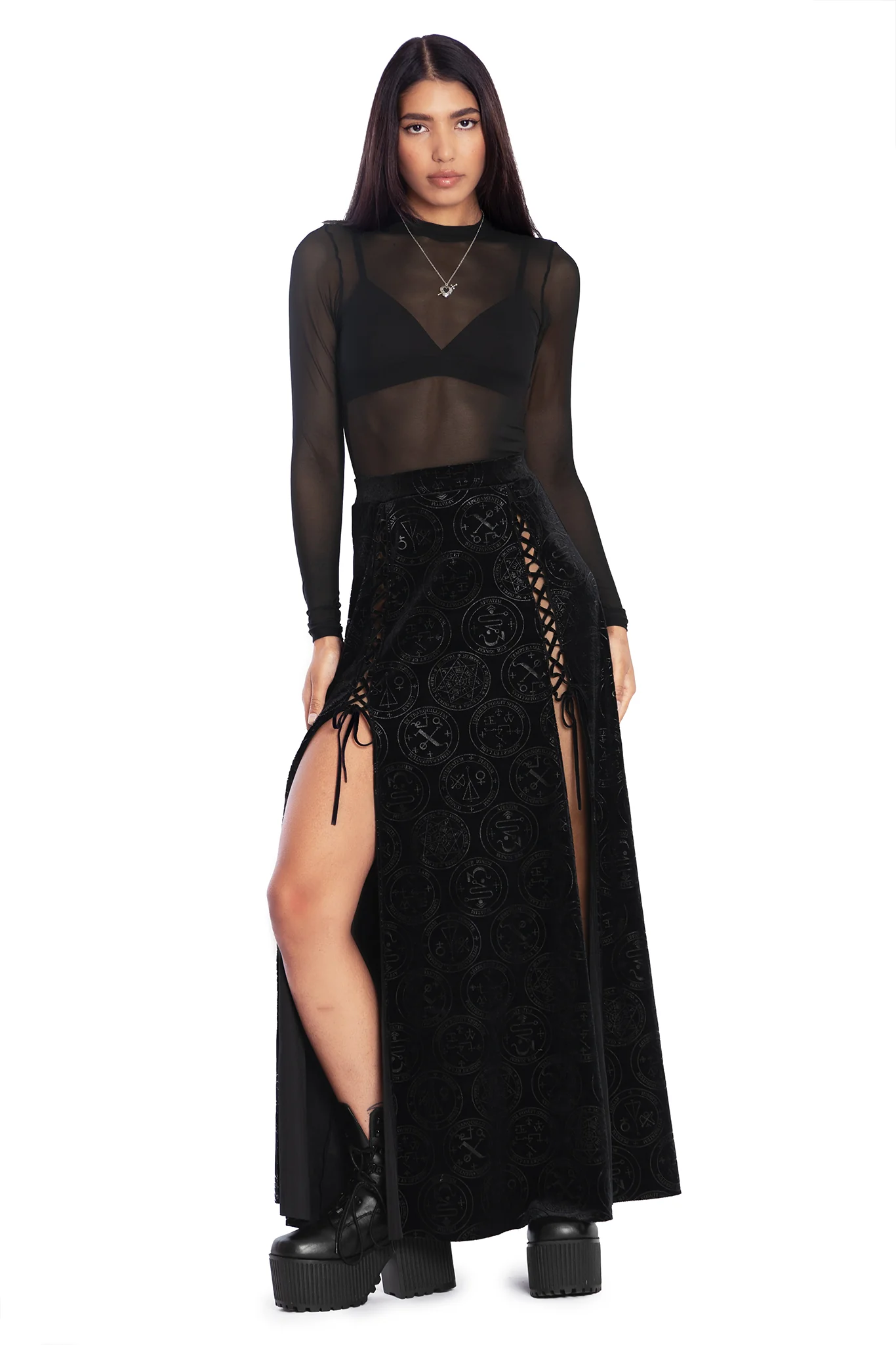 Good Charms Velvet Laced Split Skirt - Image 6
