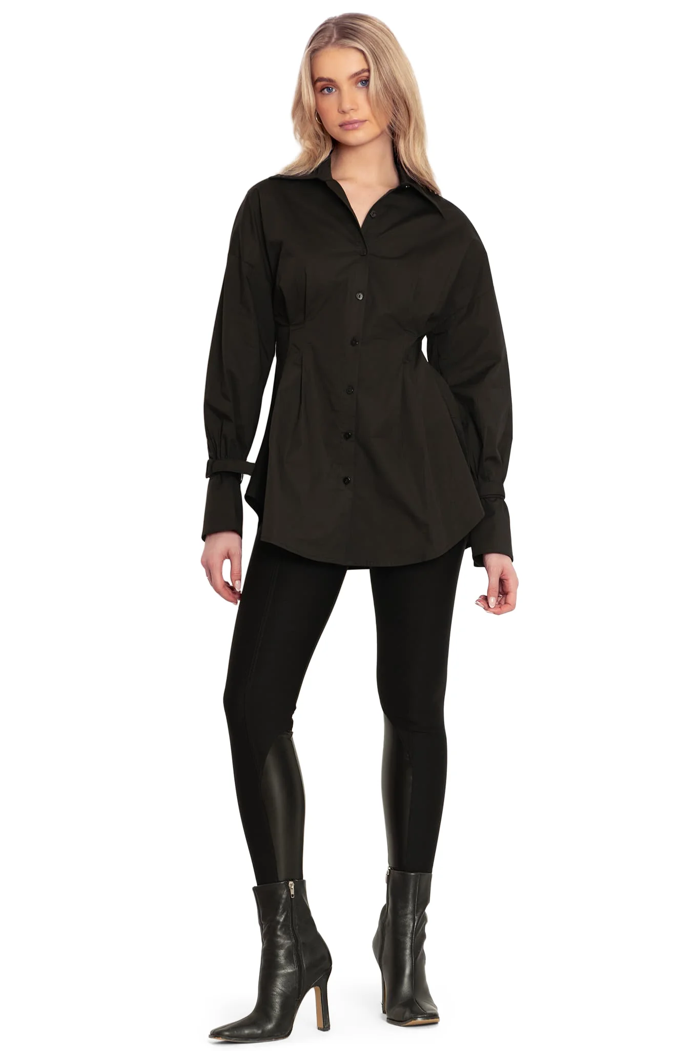 Gothic Romance Black Cinched Waist Button Up Shirt - Image 5