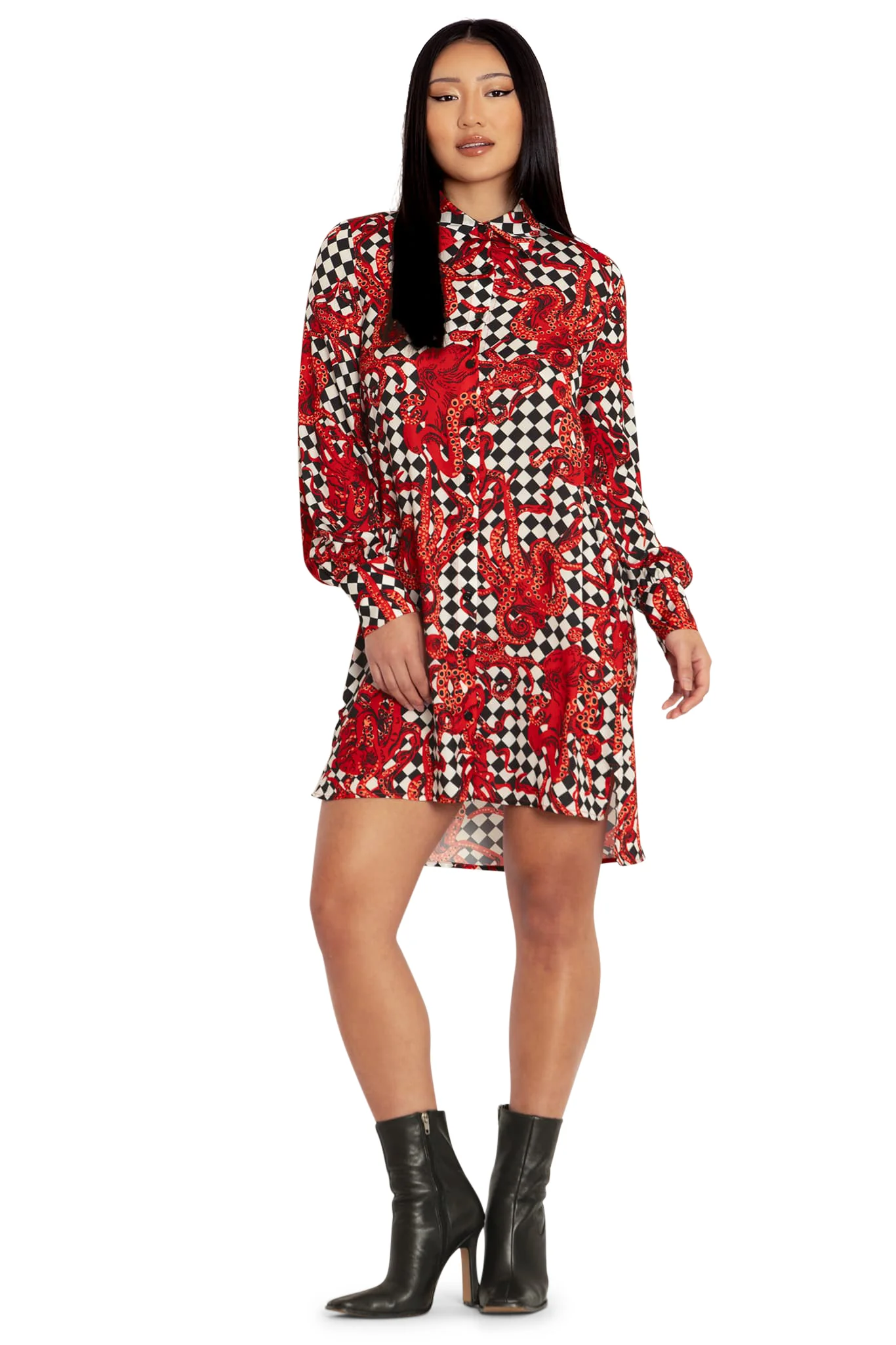 Gothtopus Long Sleeve Work It Shirt Dress