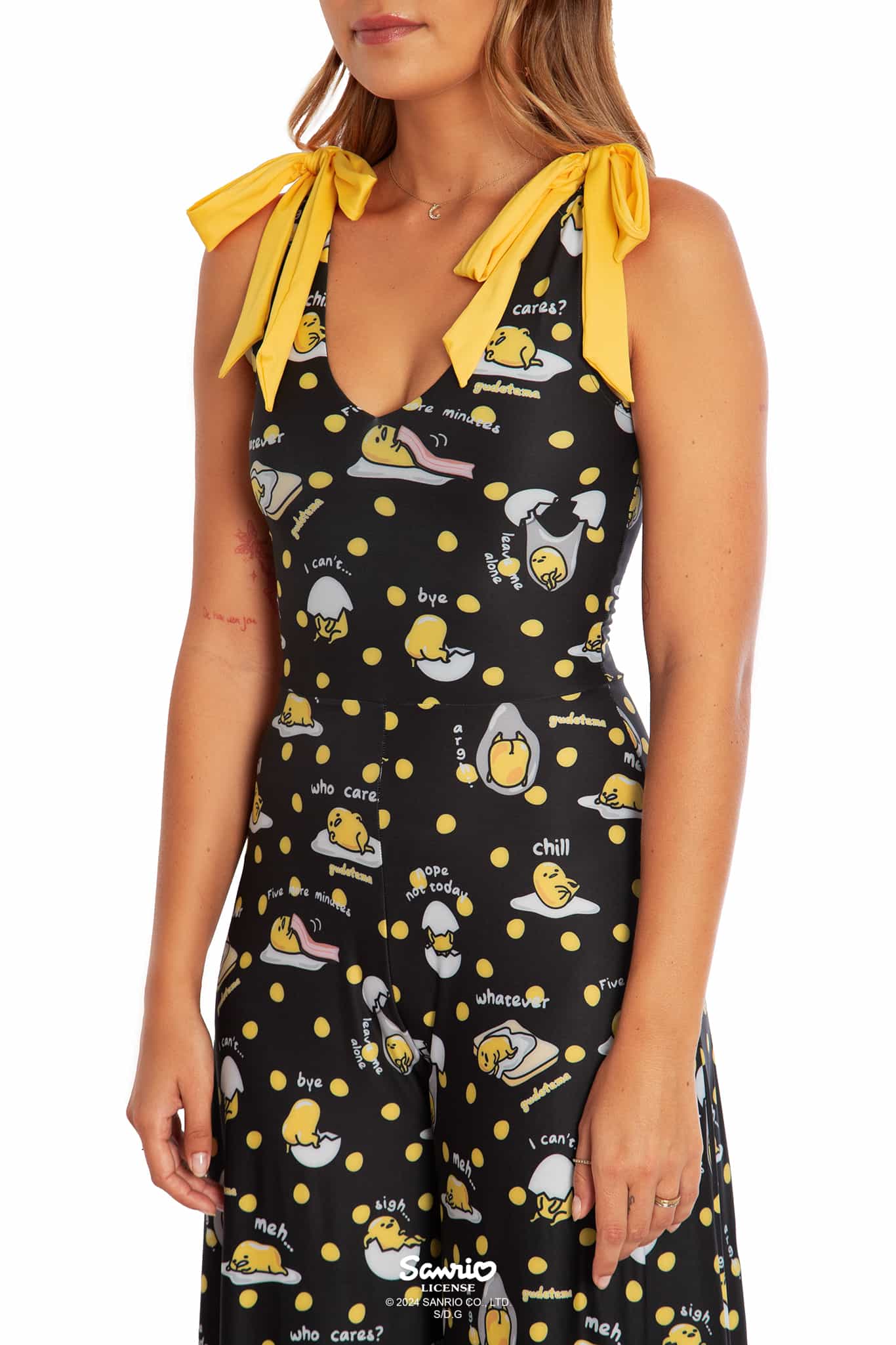 Gudetama Yolka Dots Black Wide Leg Tie Jumpsuit - Image 3