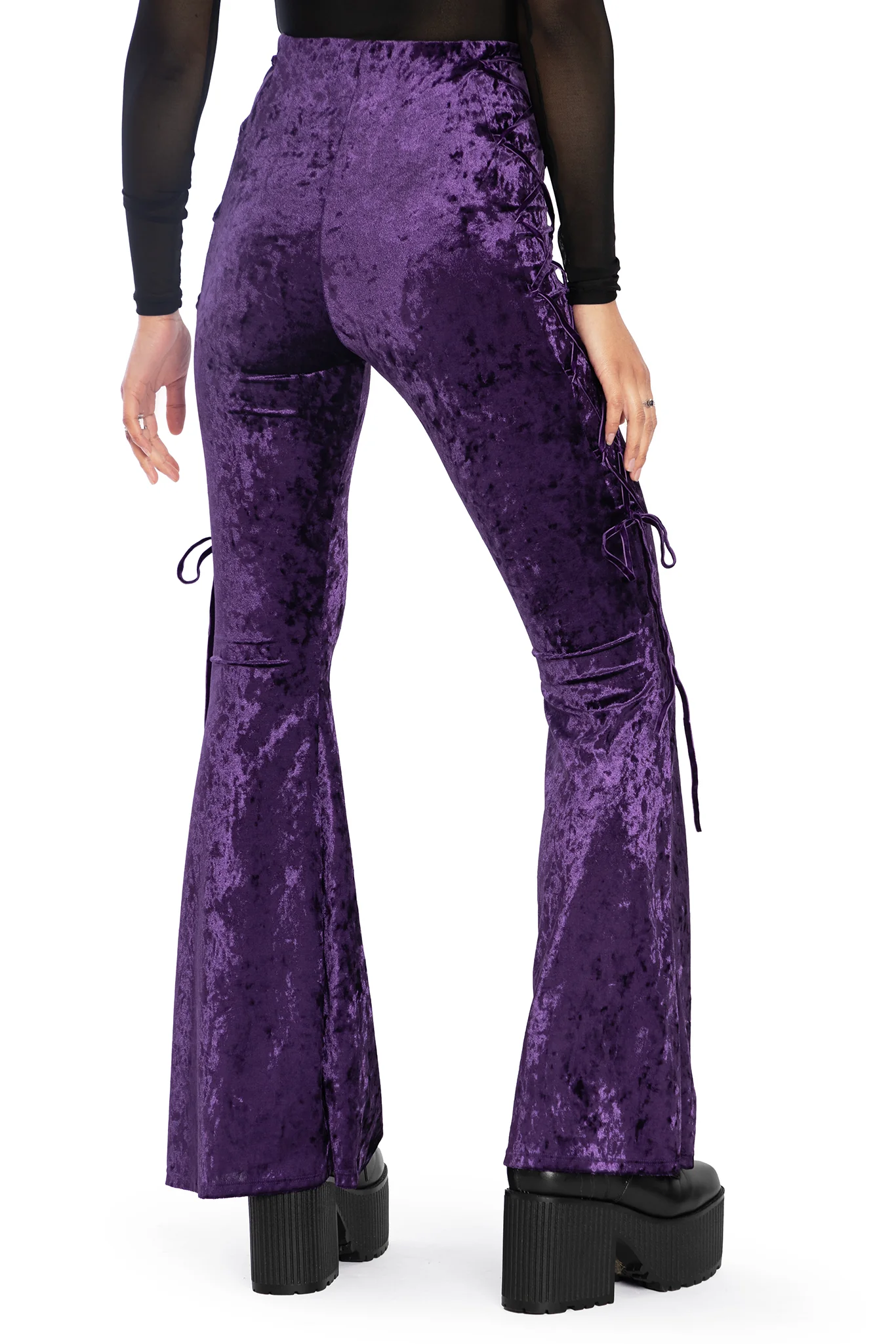 Wiccan Crushed Velvet Lace Side Flare Pants - Image 2