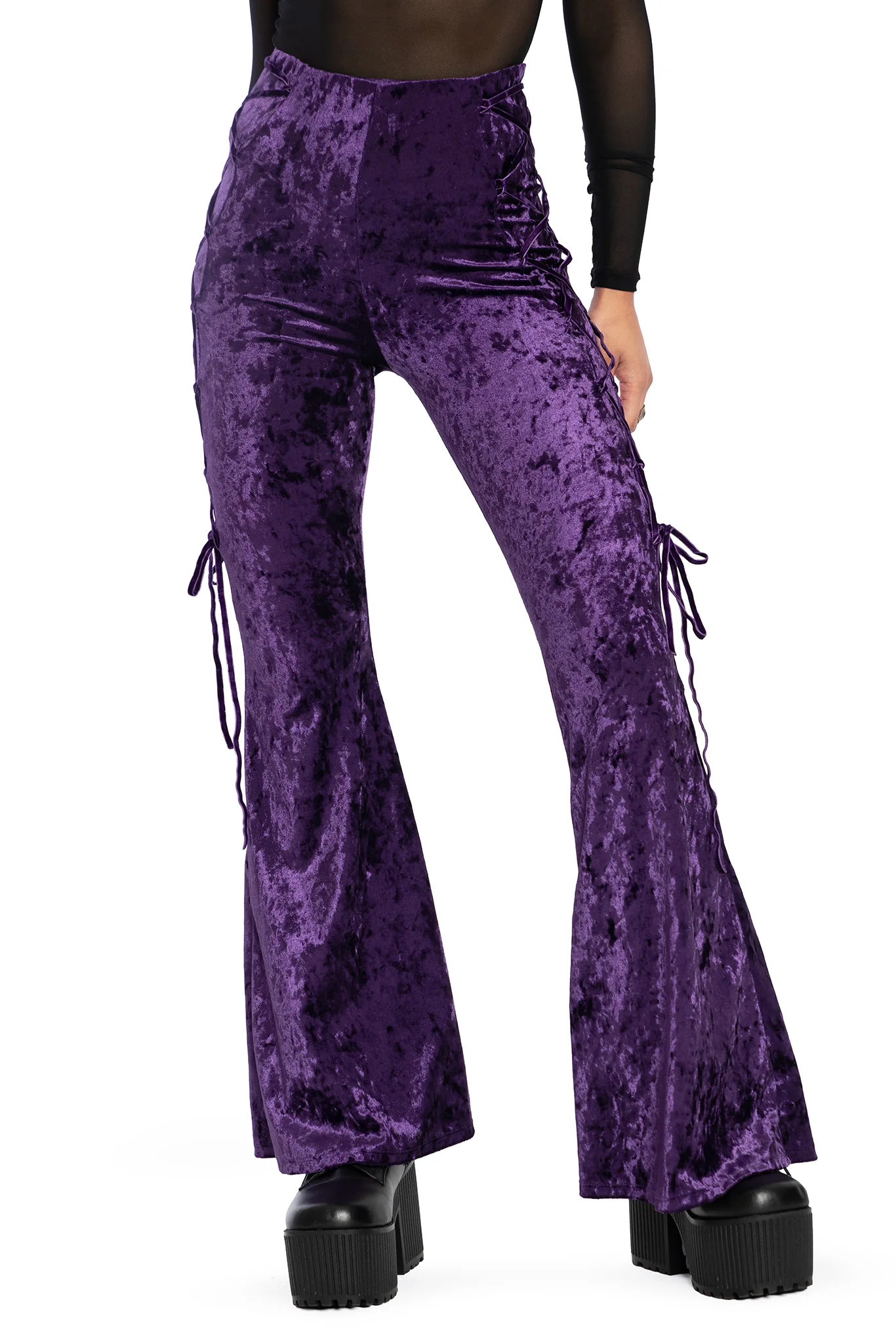 Wiccan Crushed Velvet Lace Side Flare Pants - Image 5