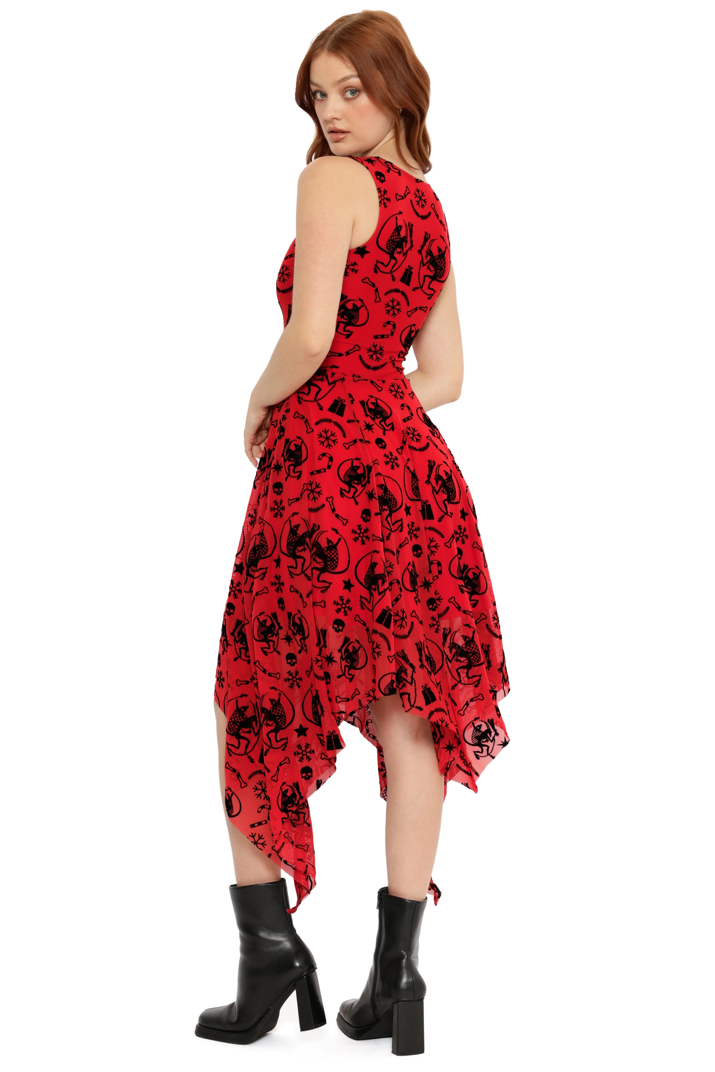 Ho Ho Horror Flocked Handkerchief Midi Dress - Image 3