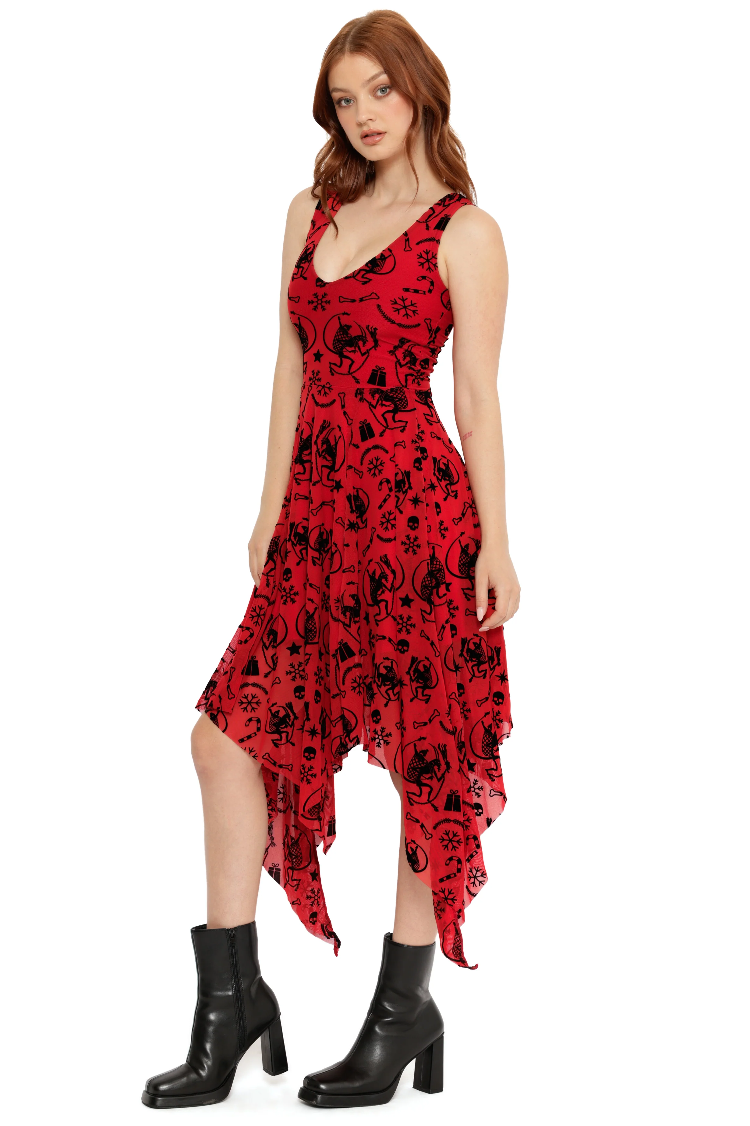 Ho Ho Horror Flocked Handkerchief Midi Dress - Image 4