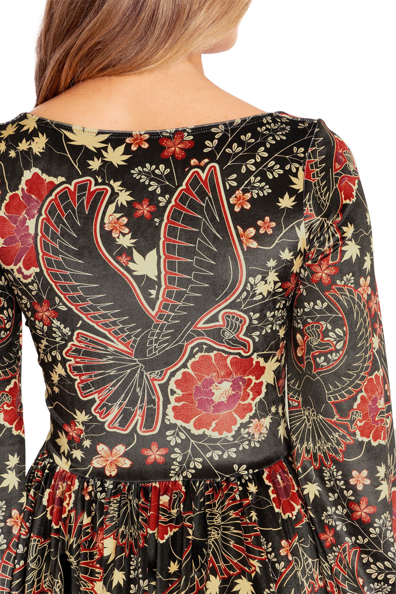 Ho-Oh Wallpaper Velvet Squared Up Bishop Skater Dress - Image 4