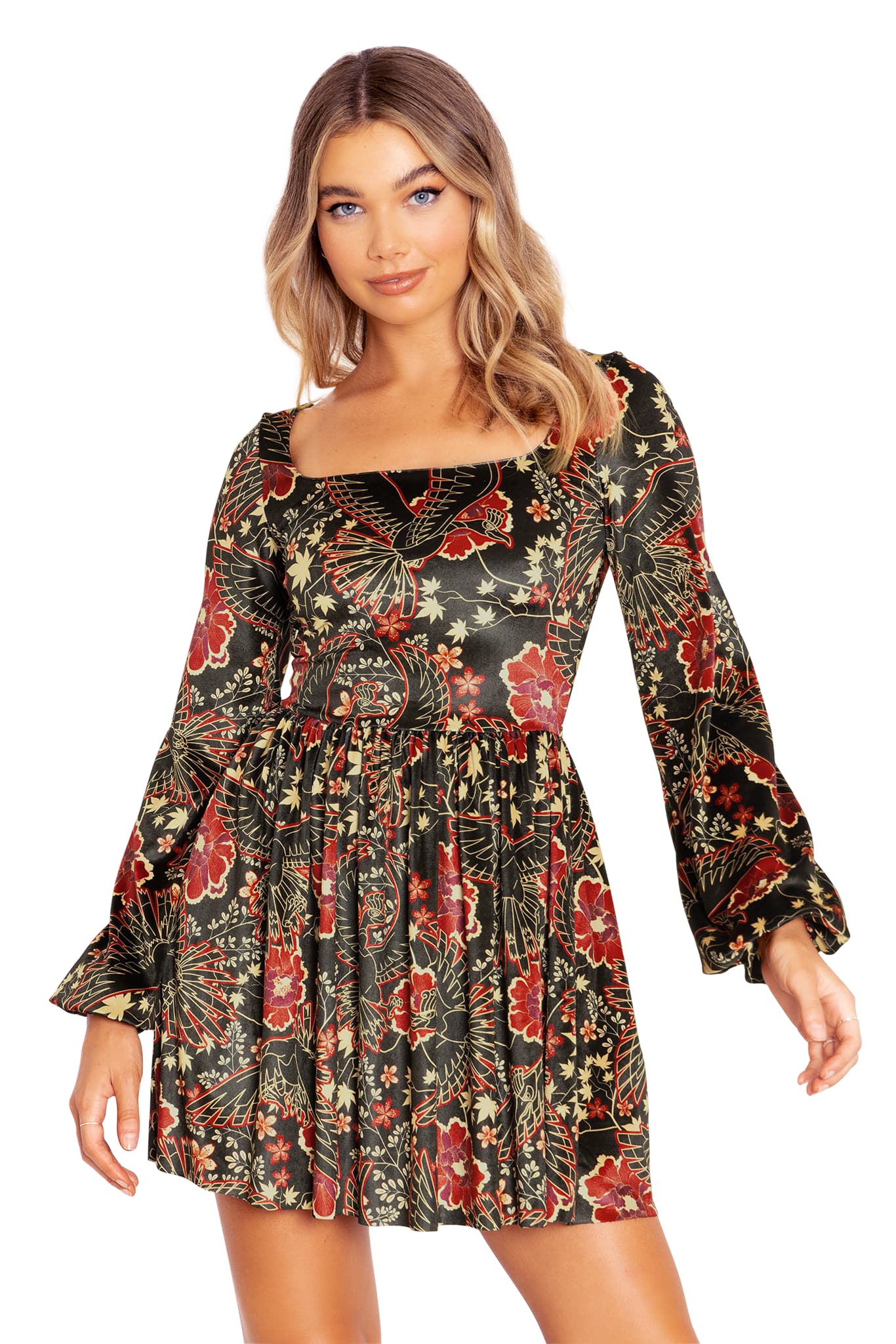 Ho-Oh Wallpaper Velvet Squared Up Bishop Skater Dress - Image 6