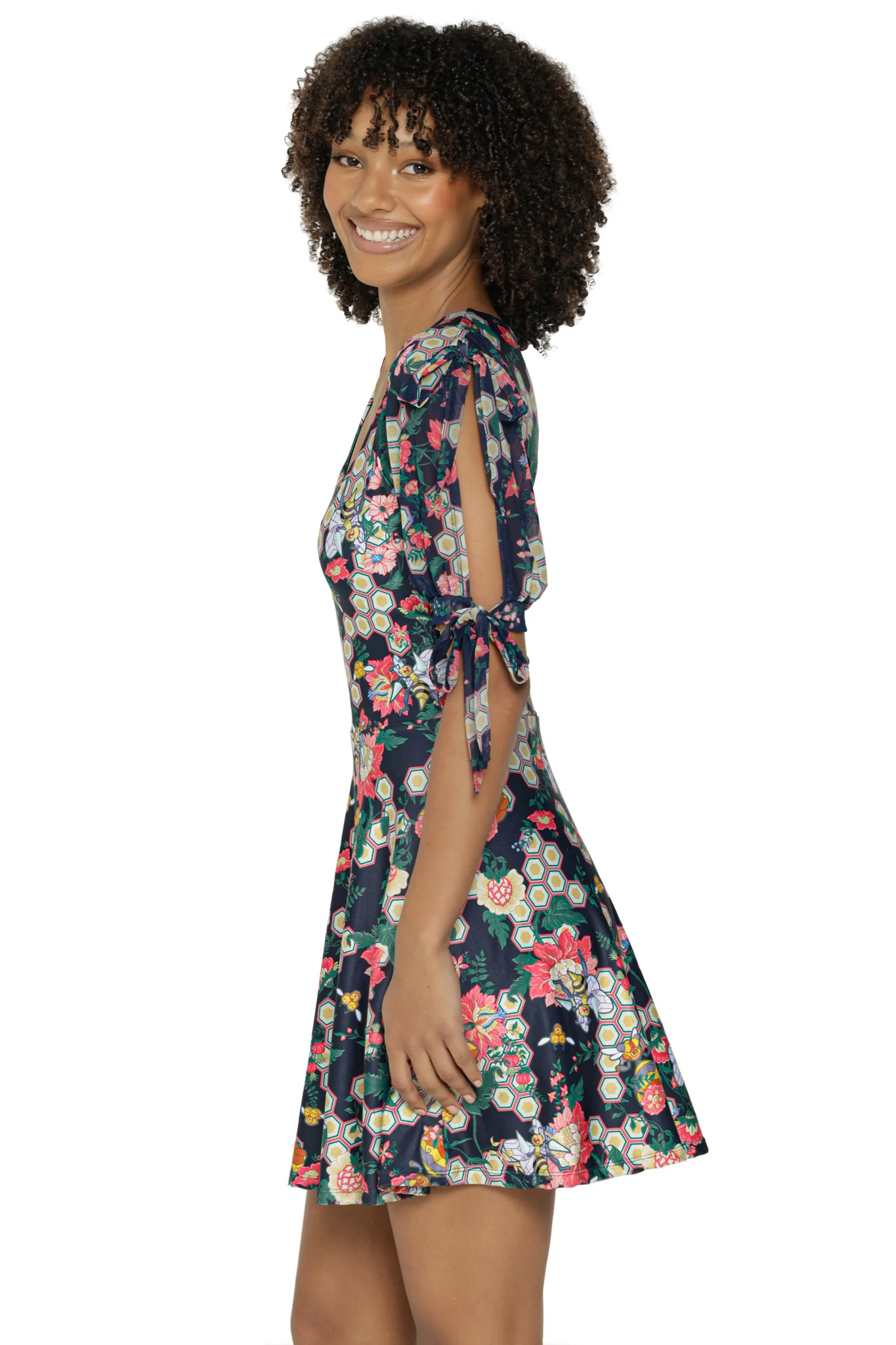Honey, Honey Sheer Tie Sleeve Skater Dress - Image 3
