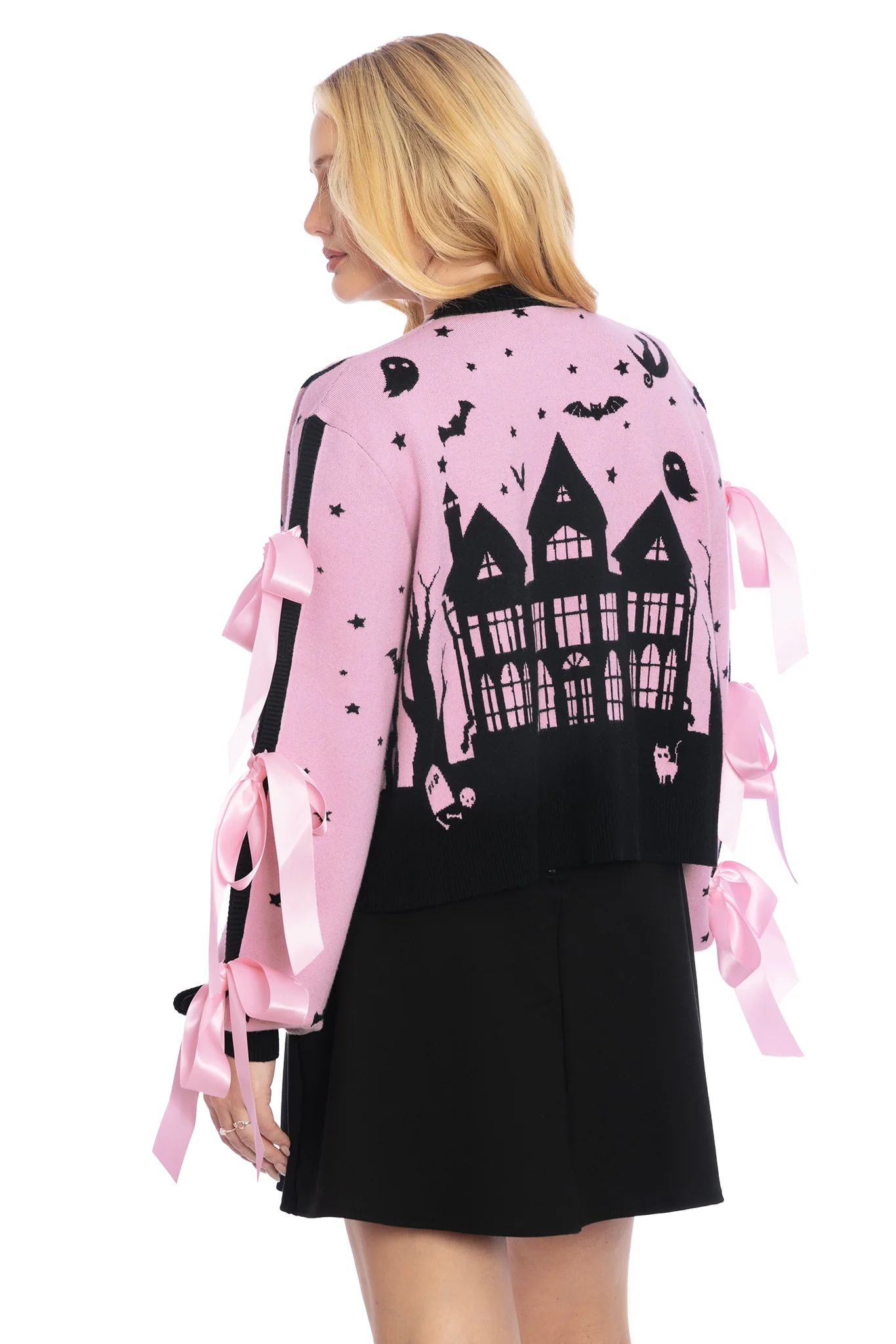 House Of Haunts Cropped Bow Cardigan - Image 2
