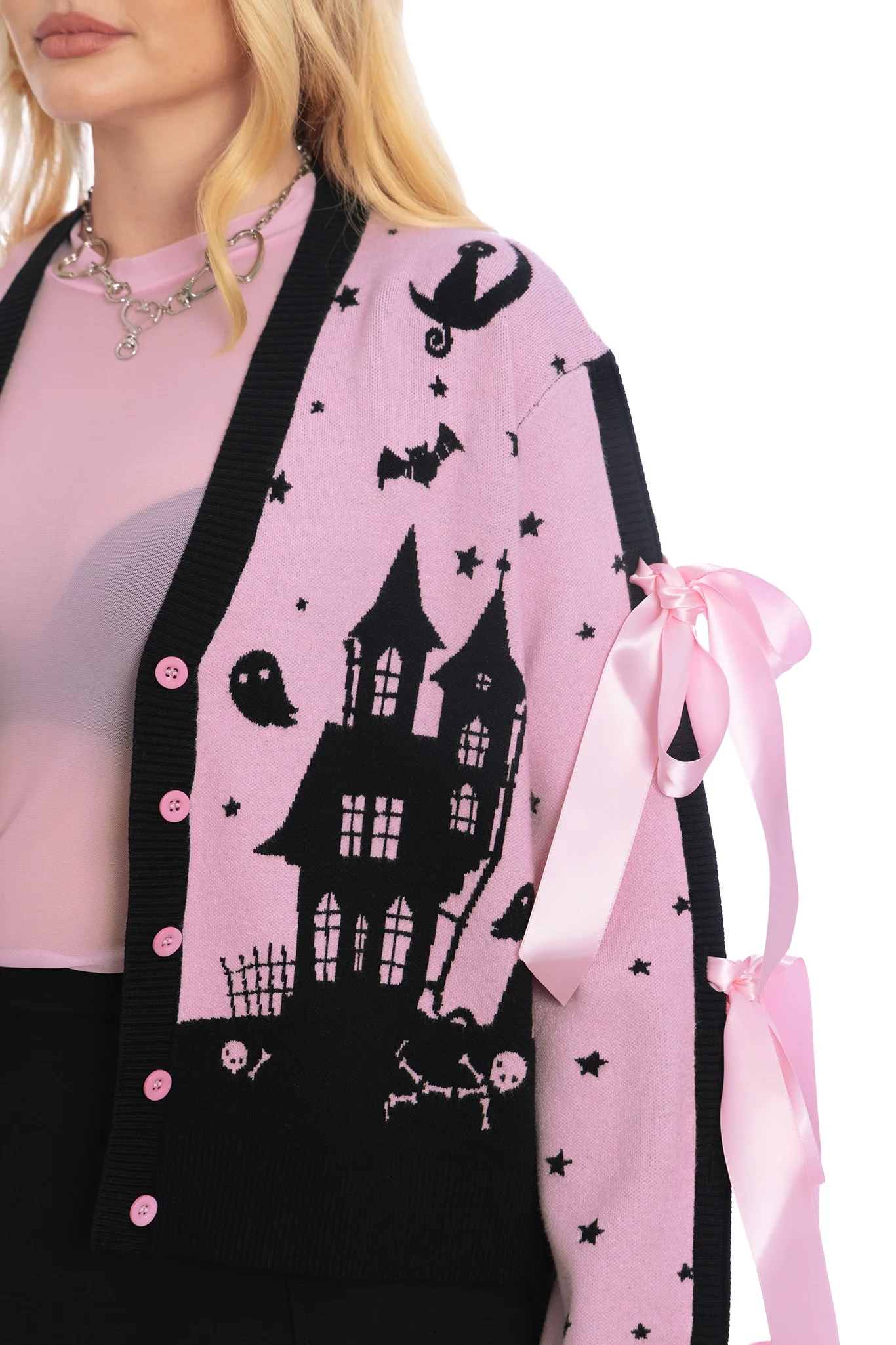 House Of Haunts Cropped Bow Cardigan - Image 5