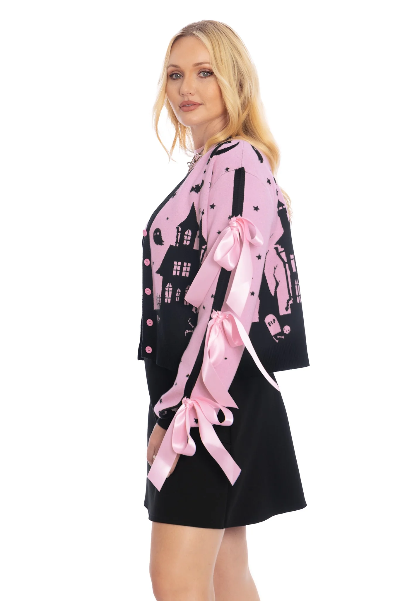 House Of Haunts Cropped Bow Cardigan - Image 8