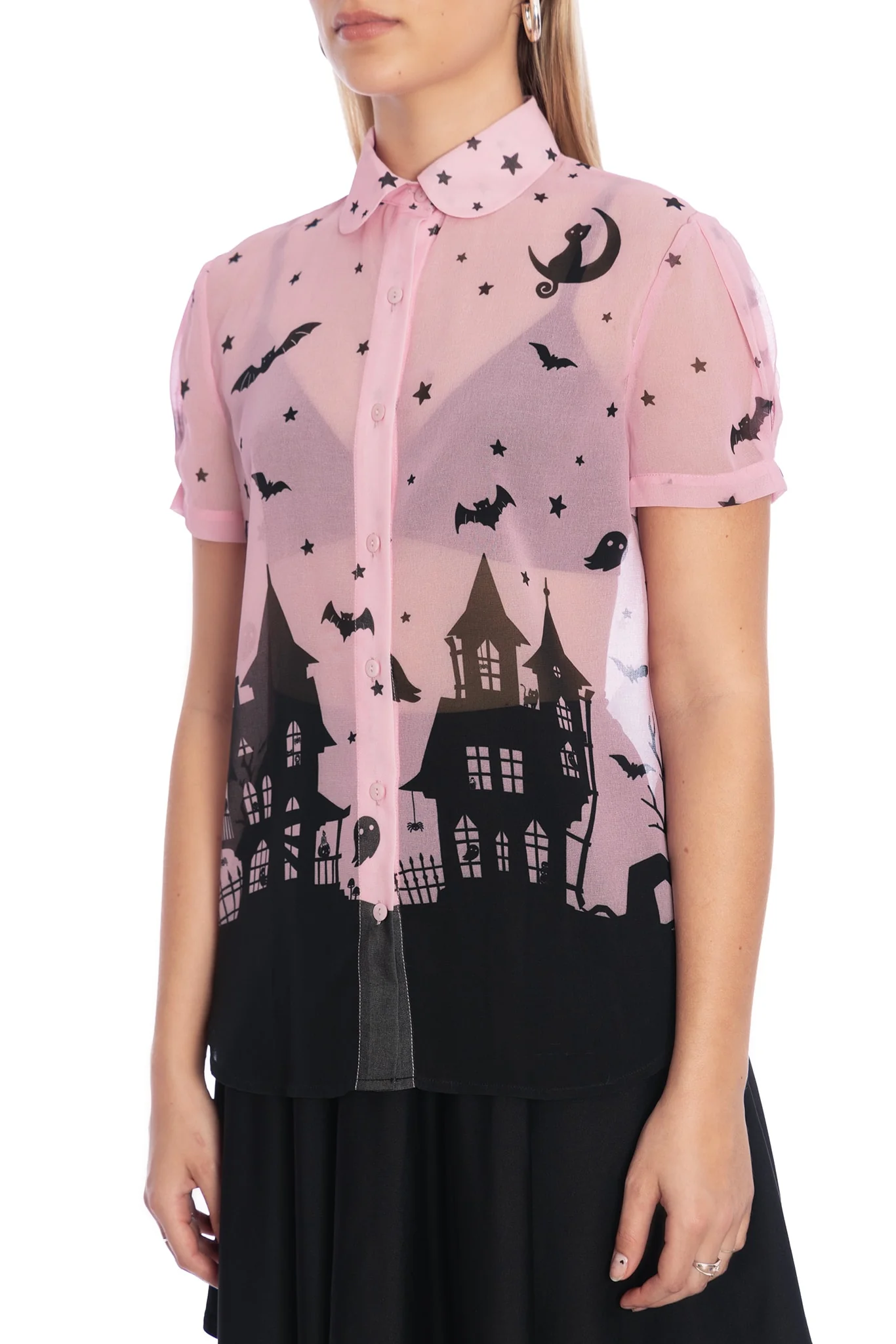 House Of Haunts Puff Sleeve Cute As A Button Shirt - Image 3