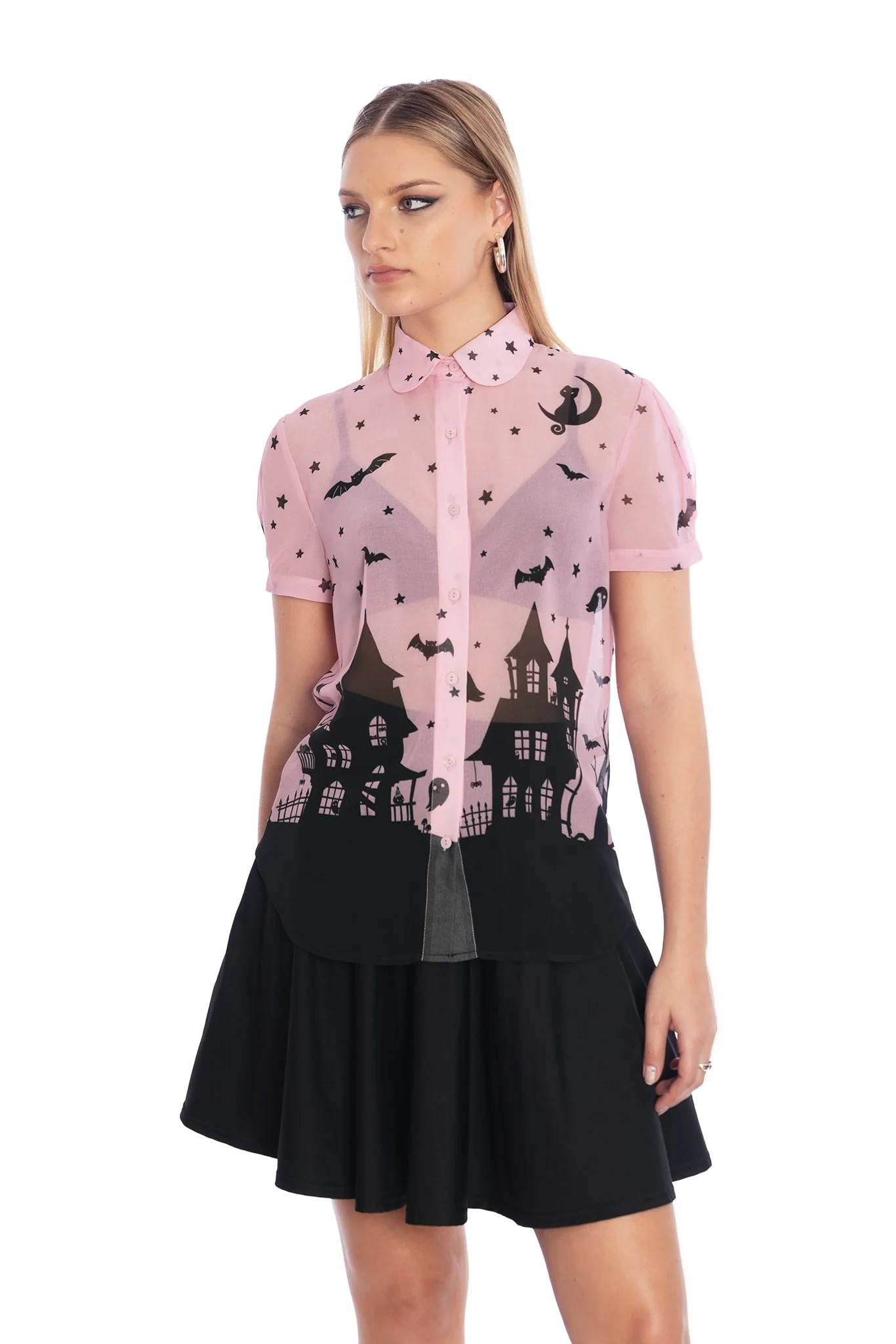 House Of Haunts Puff Sleeve Cute As A Button Shirt - Image 7