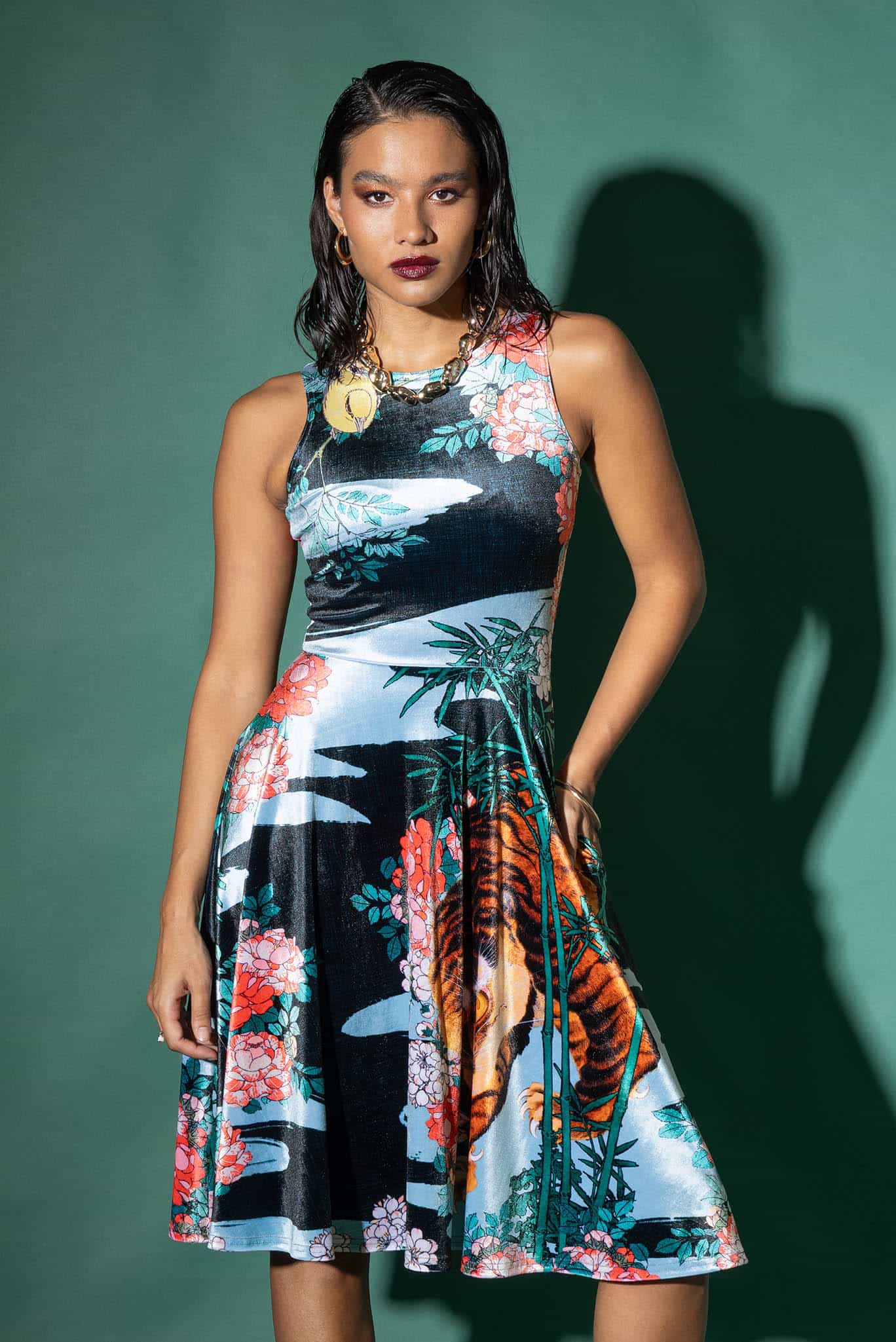I Got That Tiger In Me Velvet Princess Midi Dress - Image 7