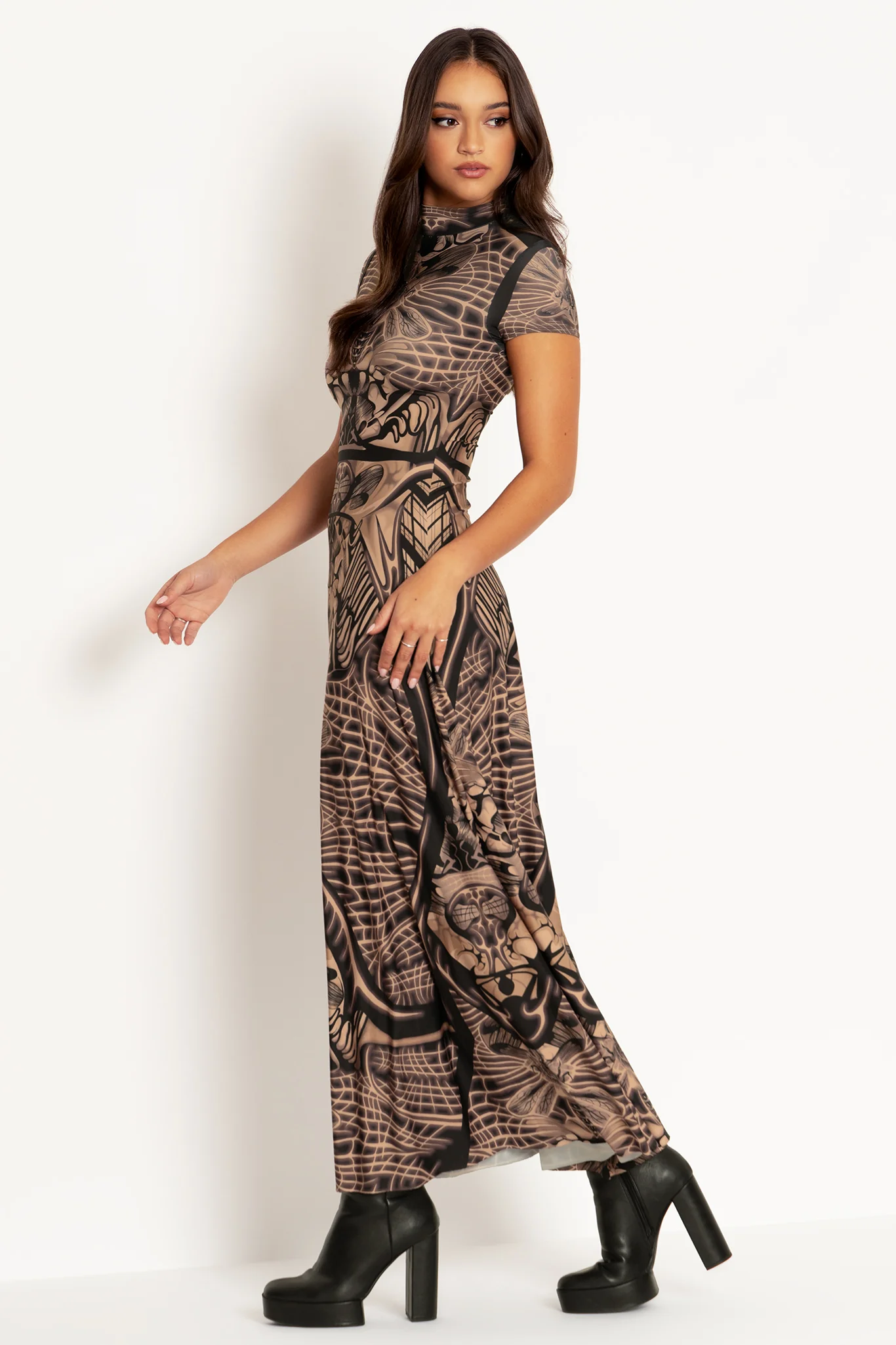 Insect Goddess High Neck Cap Sleeve Maxi Dress - Image 5