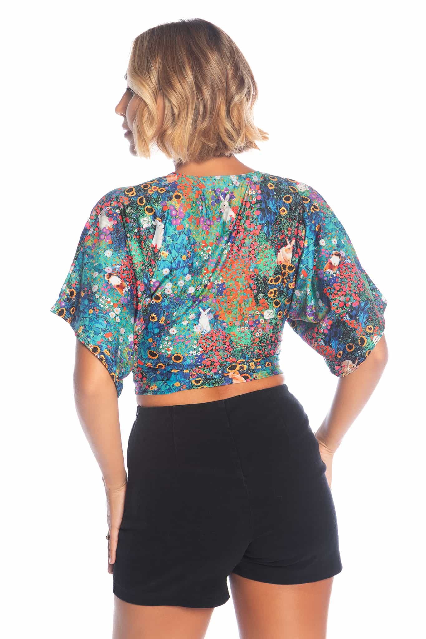 Klimt Collage Bunnies Kimono Tie Top - Image 3