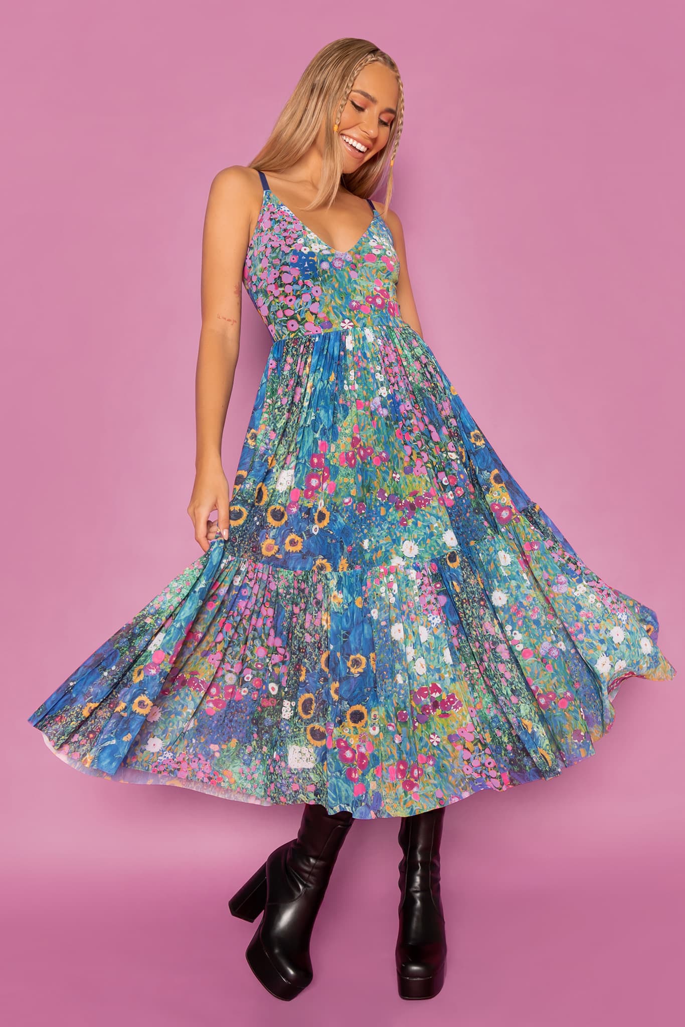 Klimt Collage Pink Sheer Midaxi Dress