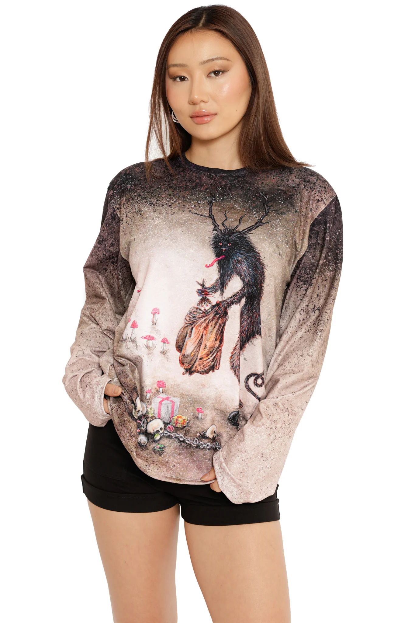 Krampus Long Sleeve Oversized Boyfriend Tee - Image 4