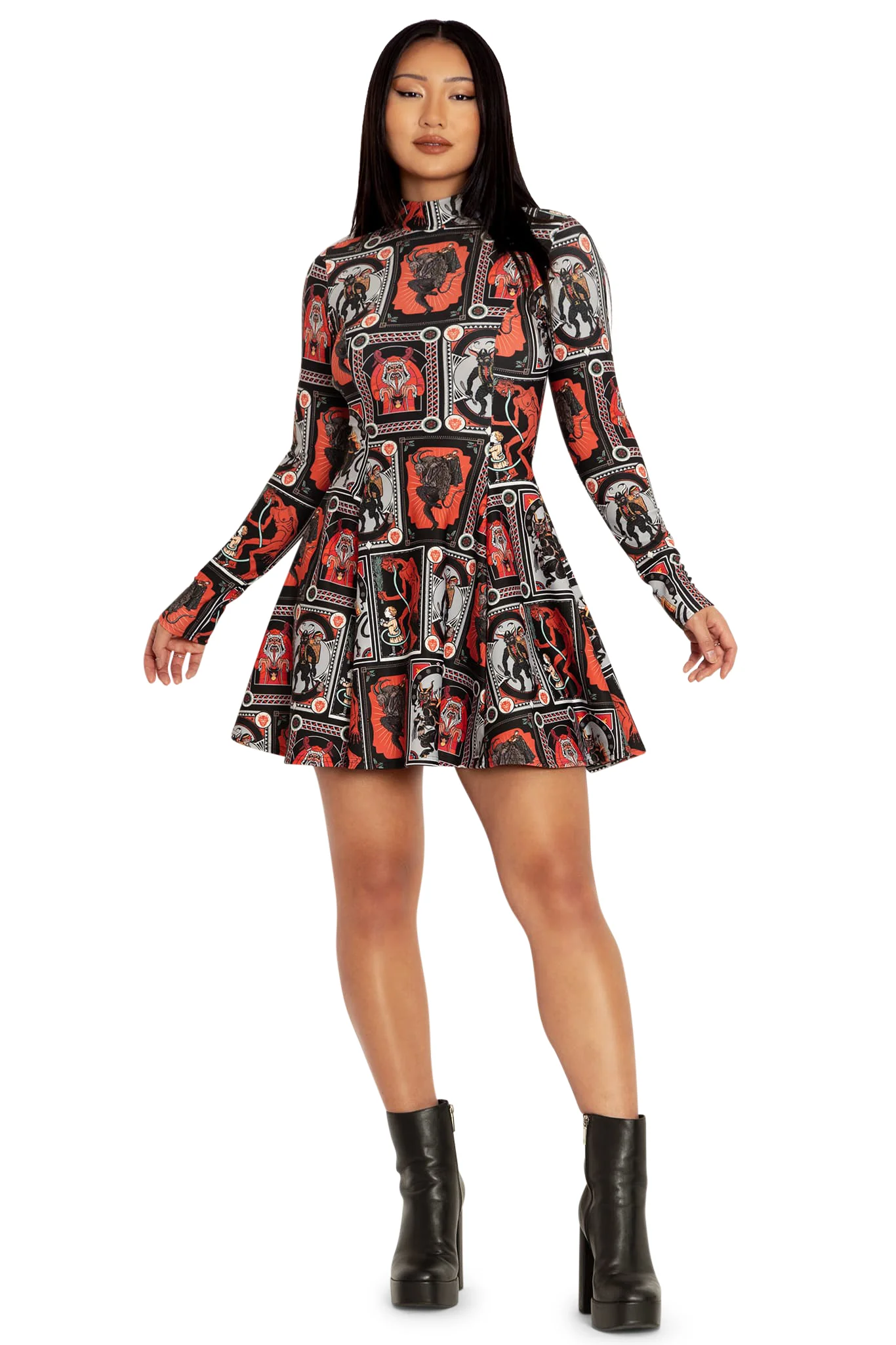 Krampus Posters Long Sleeve Evil Mini Skater Dress