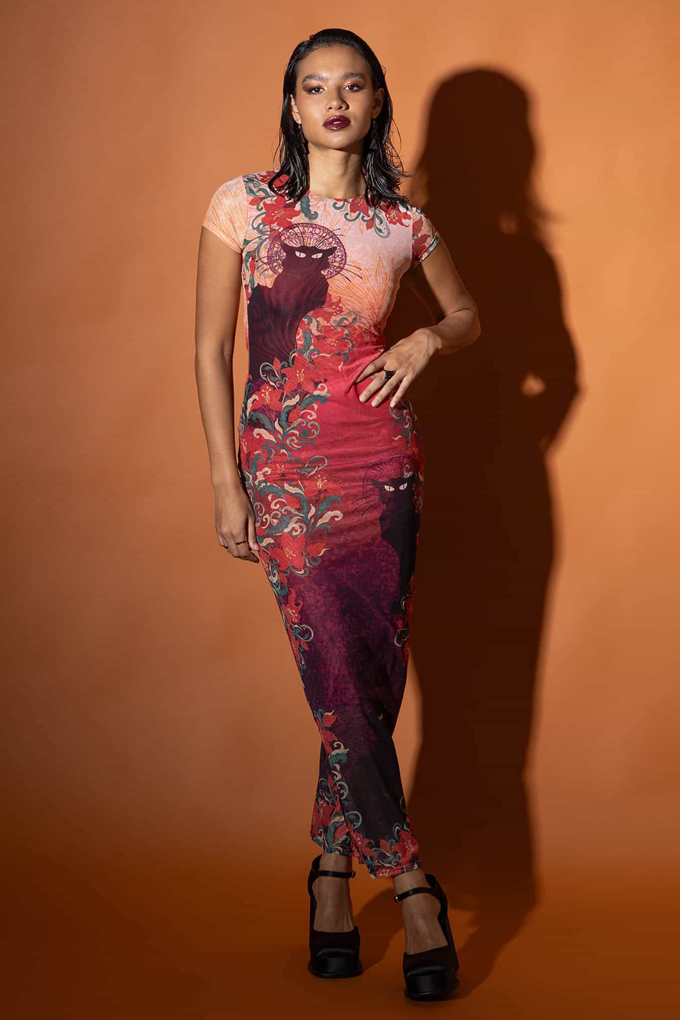 Le Chat Noir Sheer Cap Sleeve Bodycon Dress - Image 4