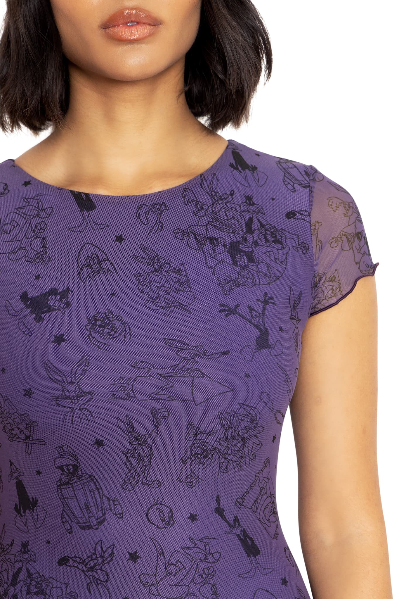 Looney Tunes Sketches Sheer Cap Sleeve Bodycon Dress - Image 3