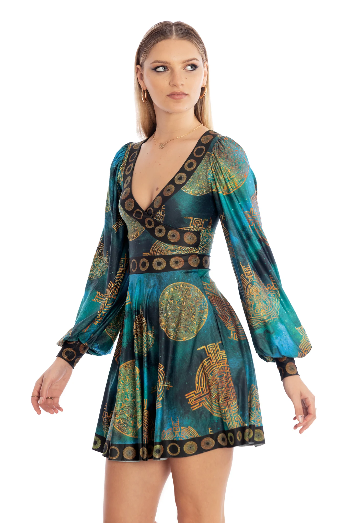 Lost Atlantis Wrap Bishop Skater Dress - Image 5