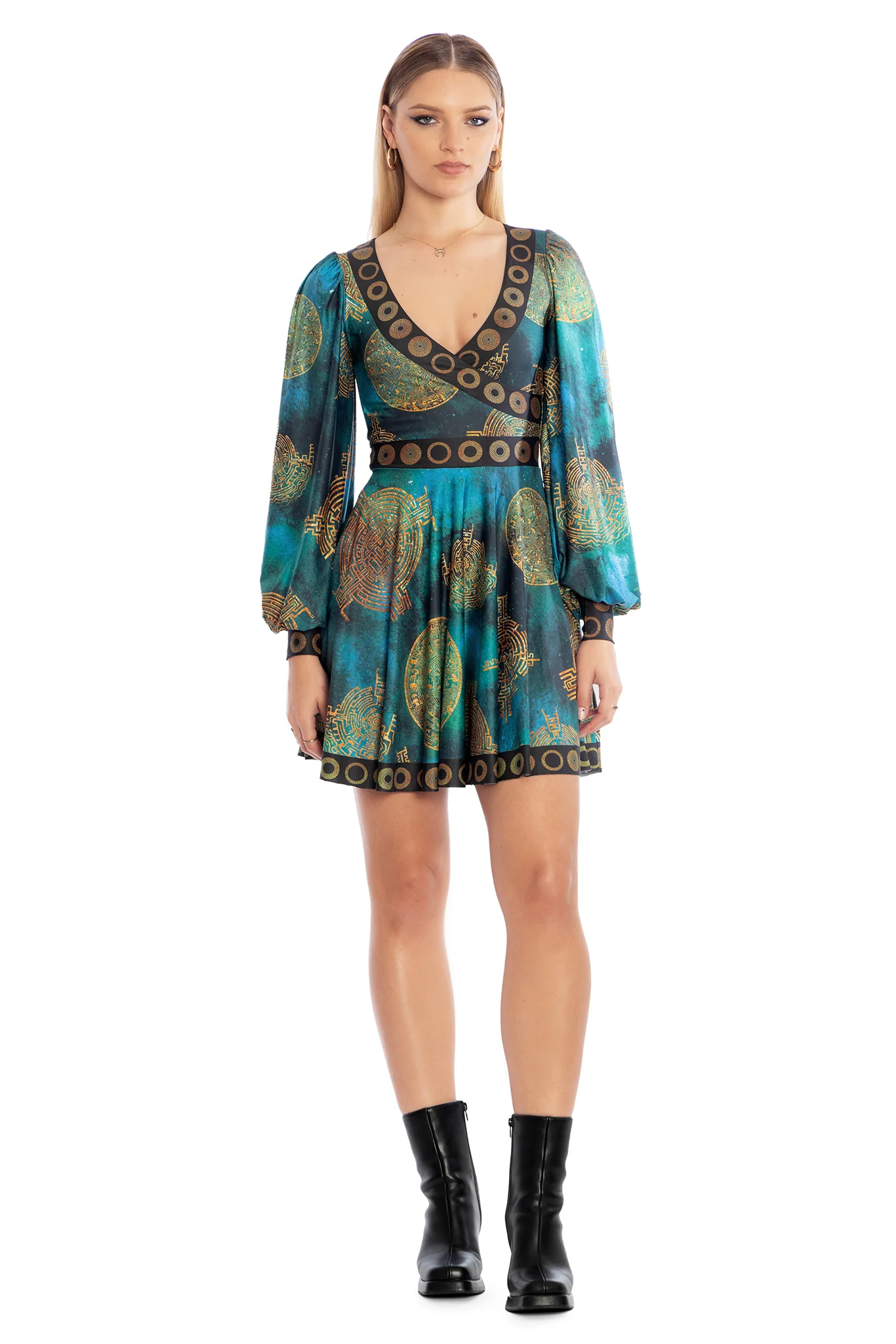 Lost Atlantis Wrap Bishop Skater Dress - Image 6