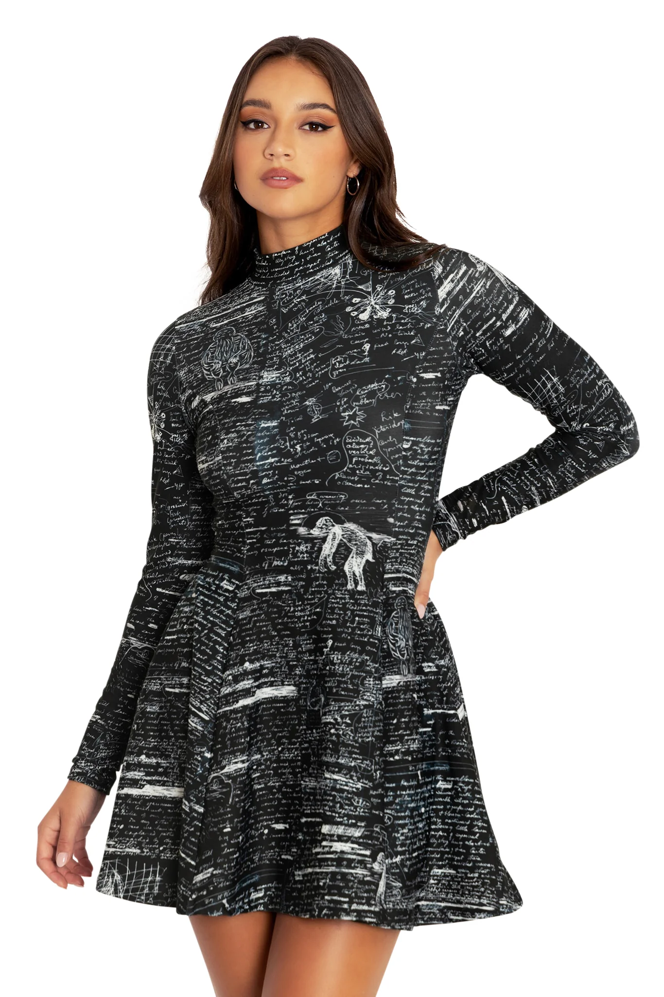 Lovecraft's Notebook Long Sleeve Evil Mini Skater Dress