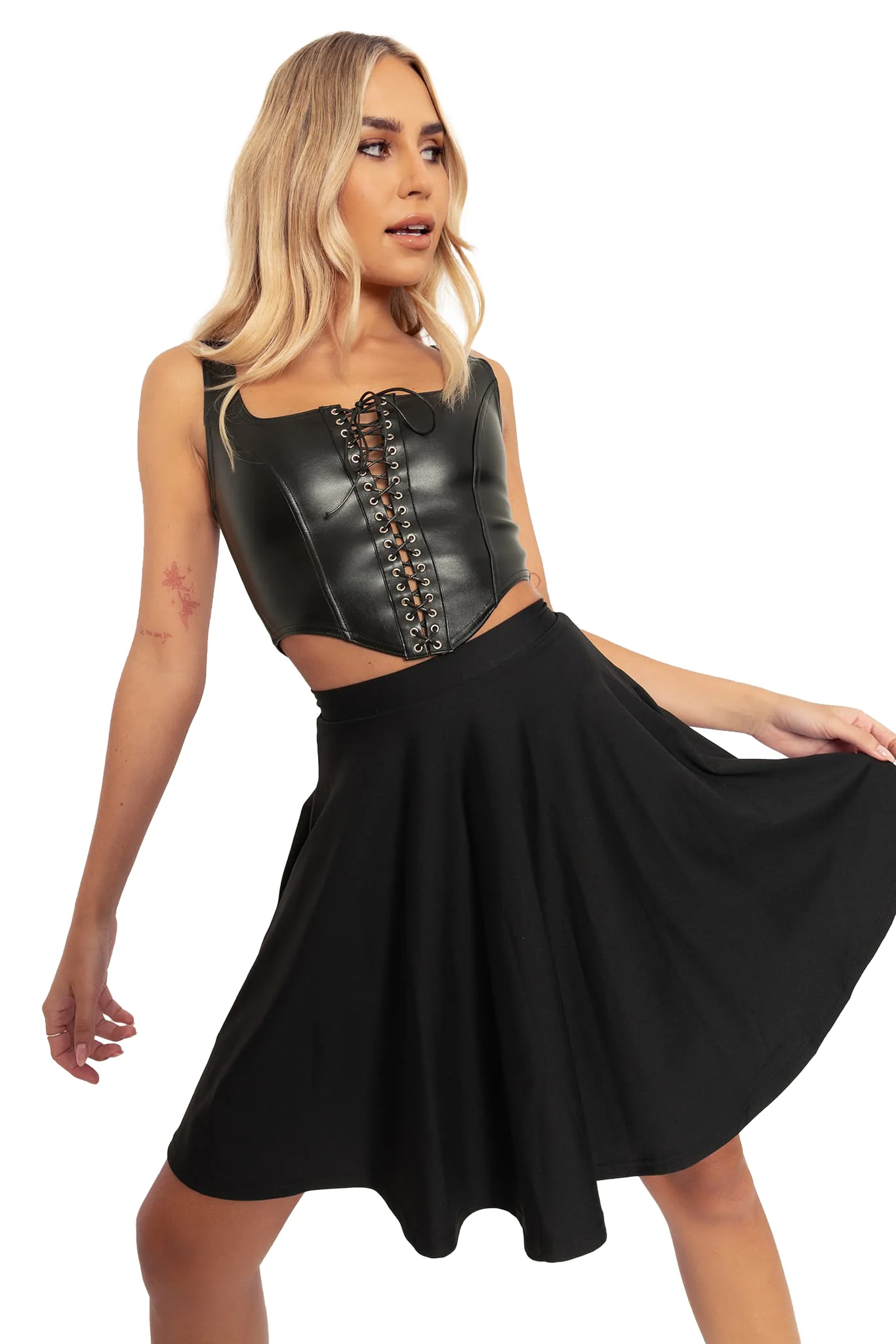 Matte Black Pocket Skater Skirt