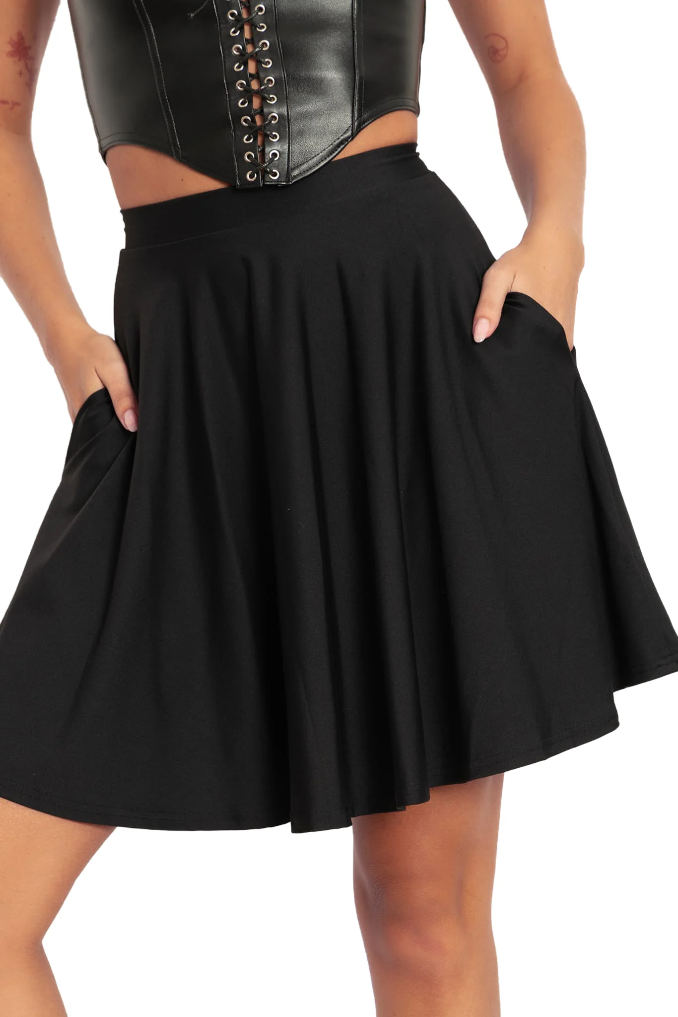 Matte Black Pocket Skater Skirt - Image 3