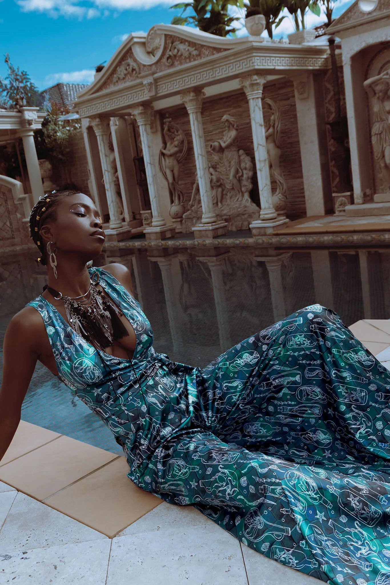 Mermaid's Grotto Plunge Wide Leg Jumpsuit - Image 9