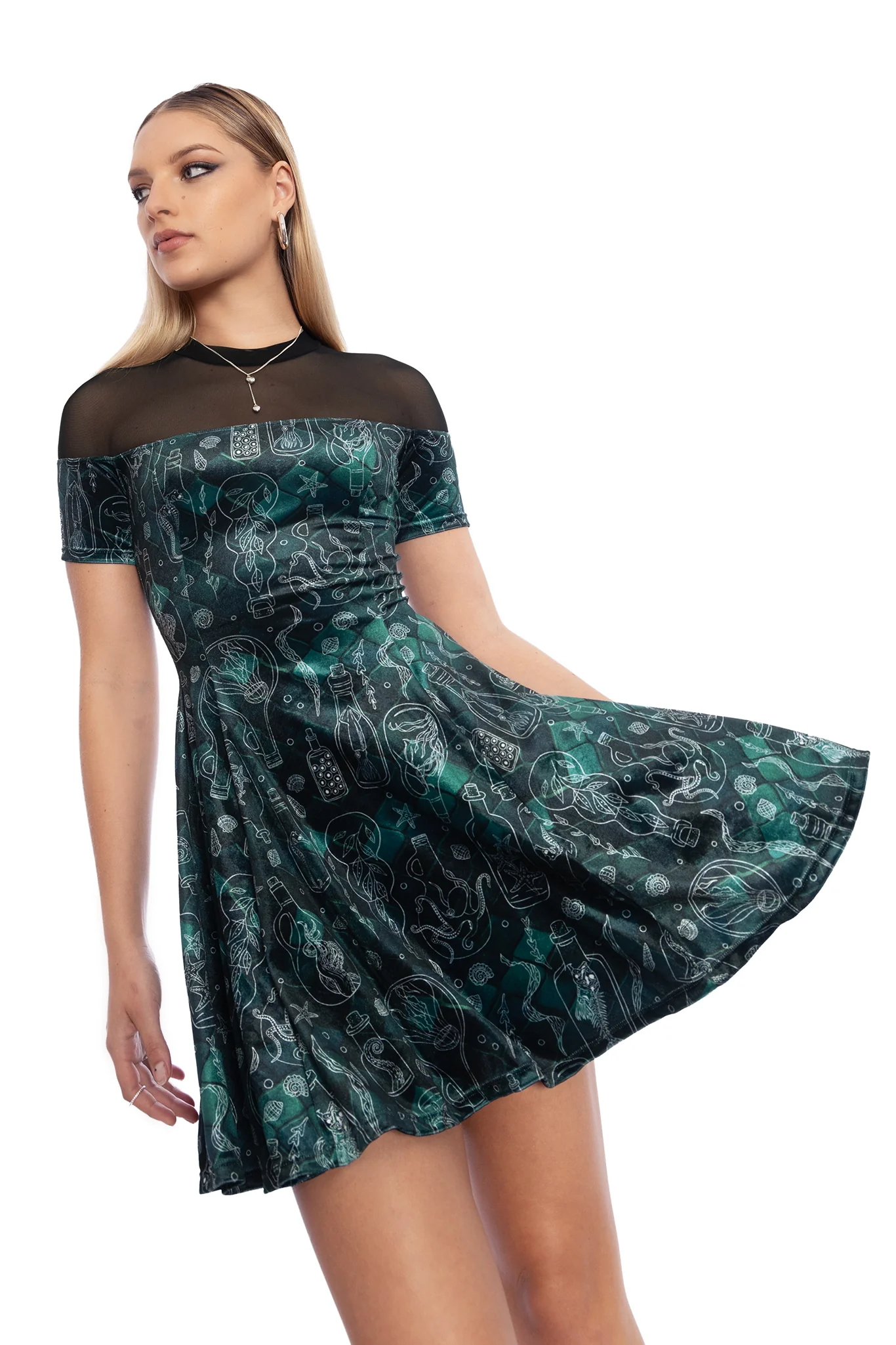 Mermaid's Grotto Sheer Splice Evil Tee Dress - Image 8