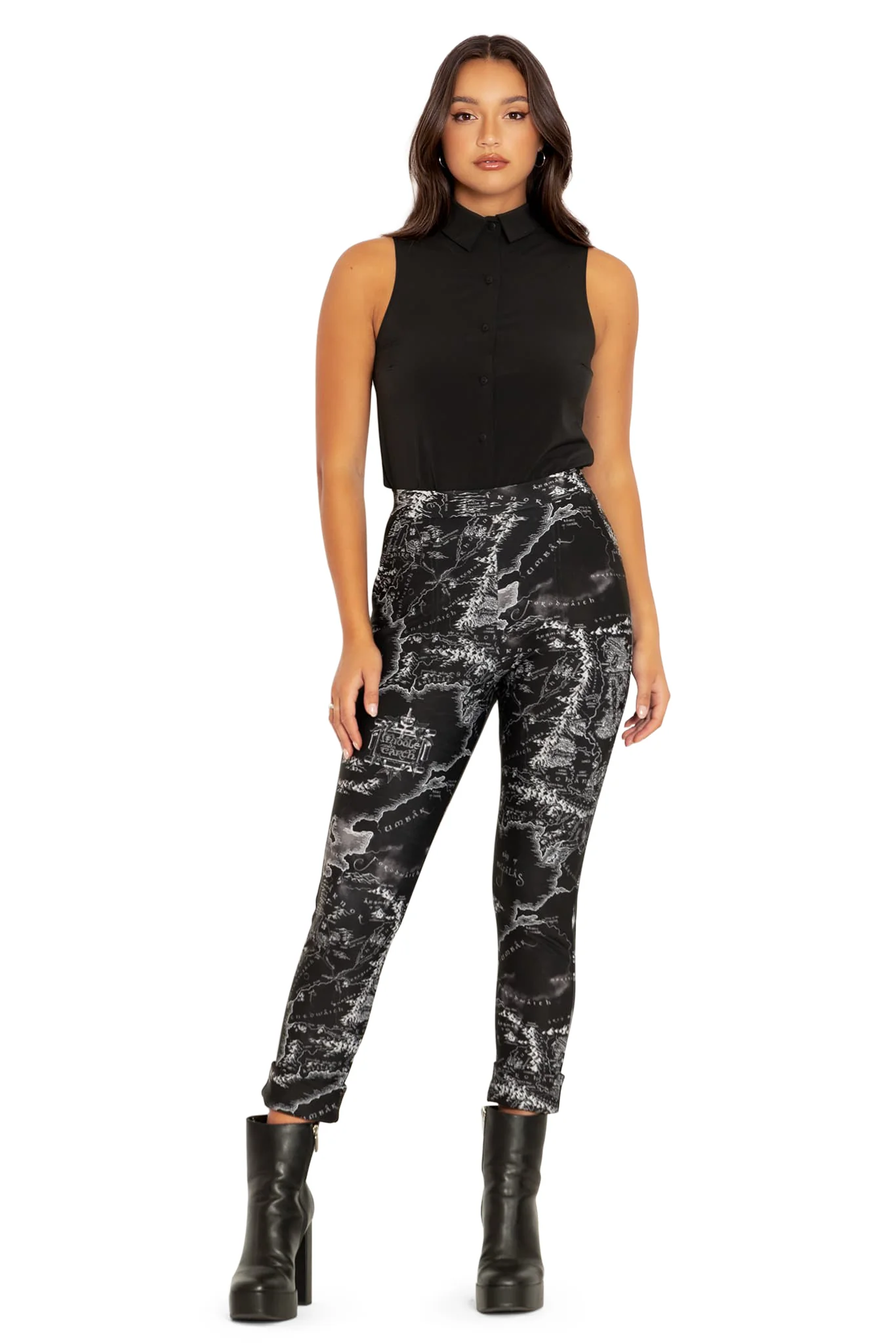 Middle-Earth Map Black Cuffed Pants