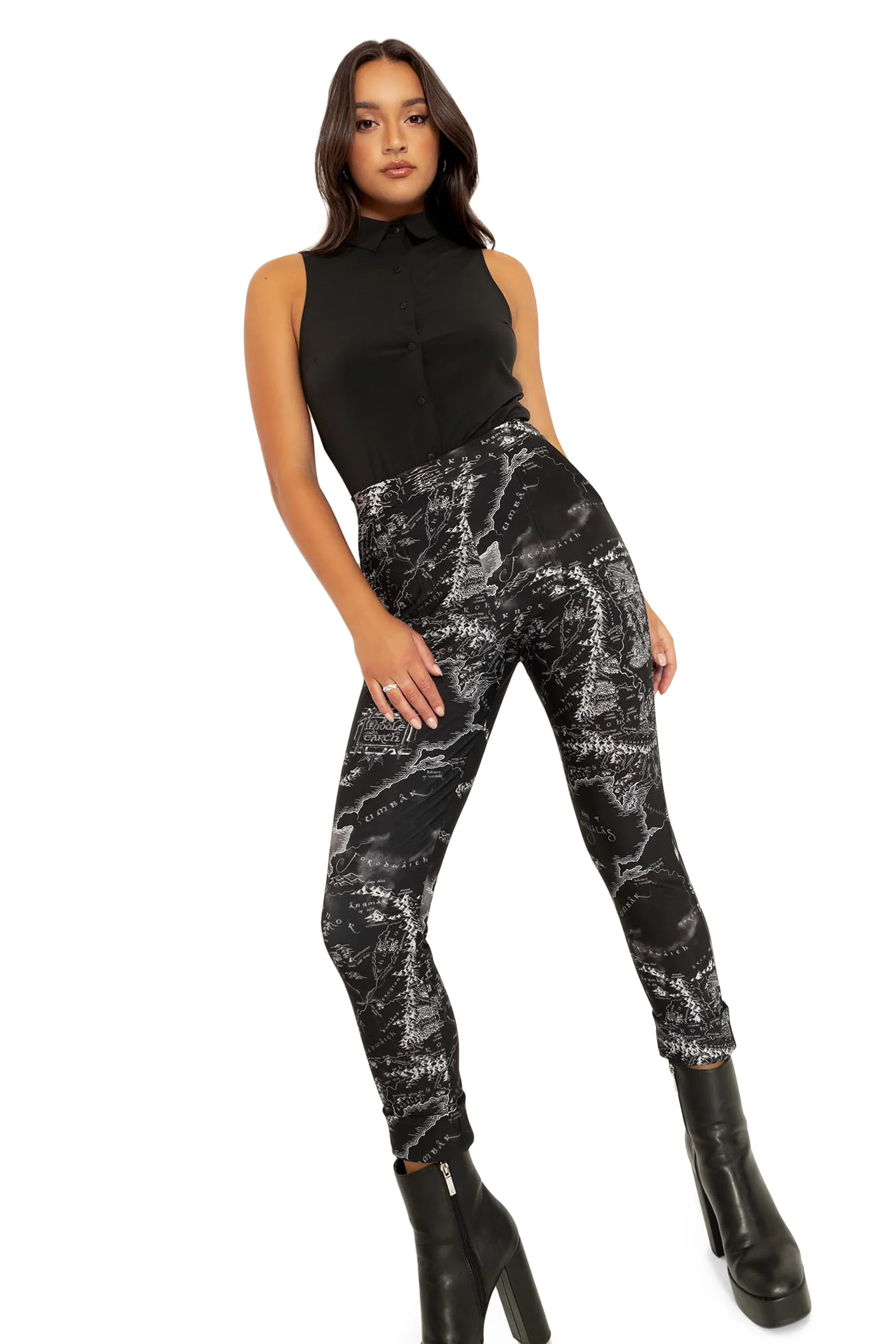 Middle-Earth Map Black Cuffed Pants - Image 2