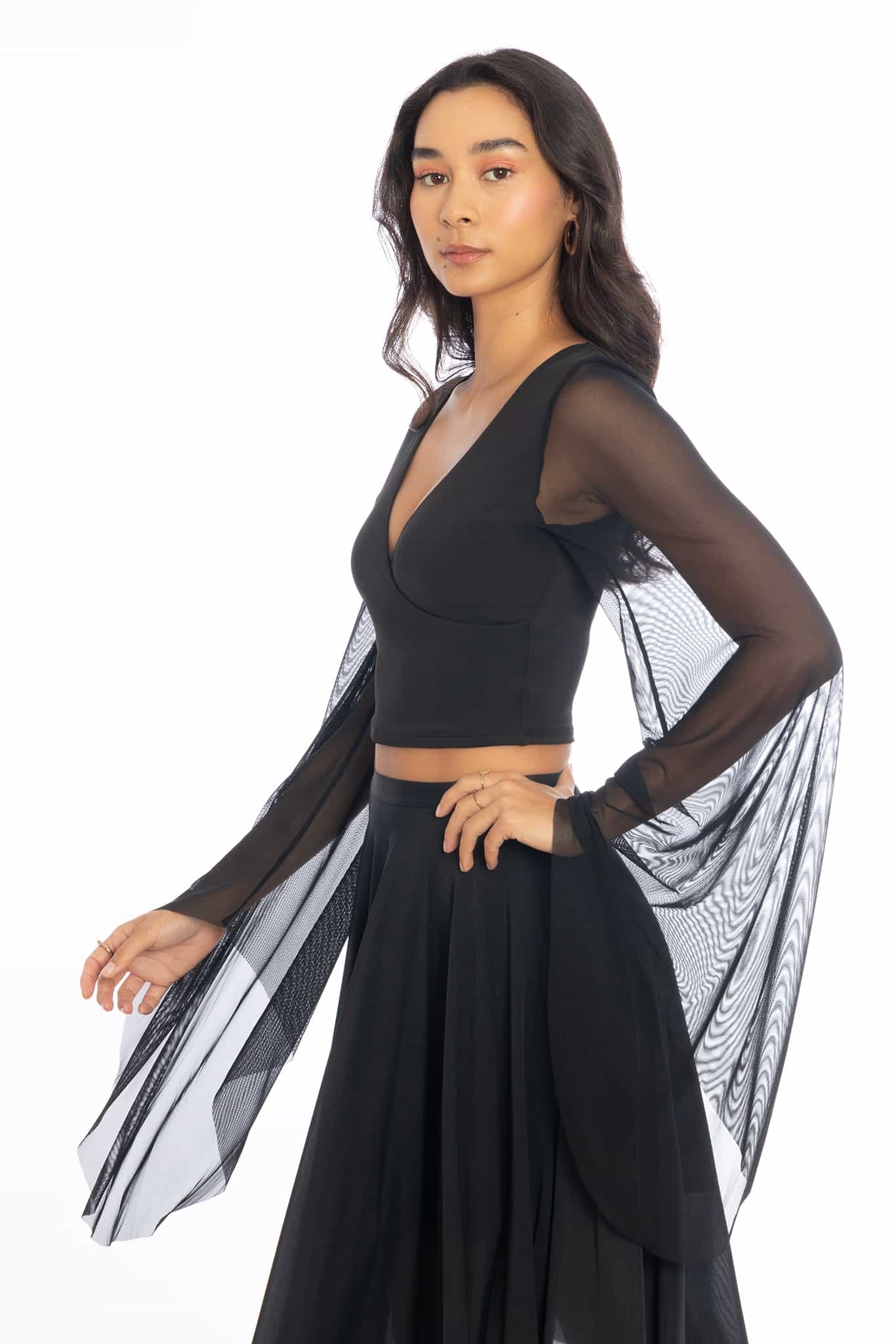 Midnight Drama Flare Sleeve Wrap Top - Image 4