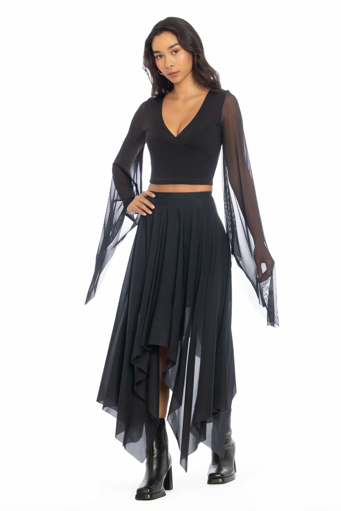 Midnight Drama Flare Sleeve Wrap Top - Image 5